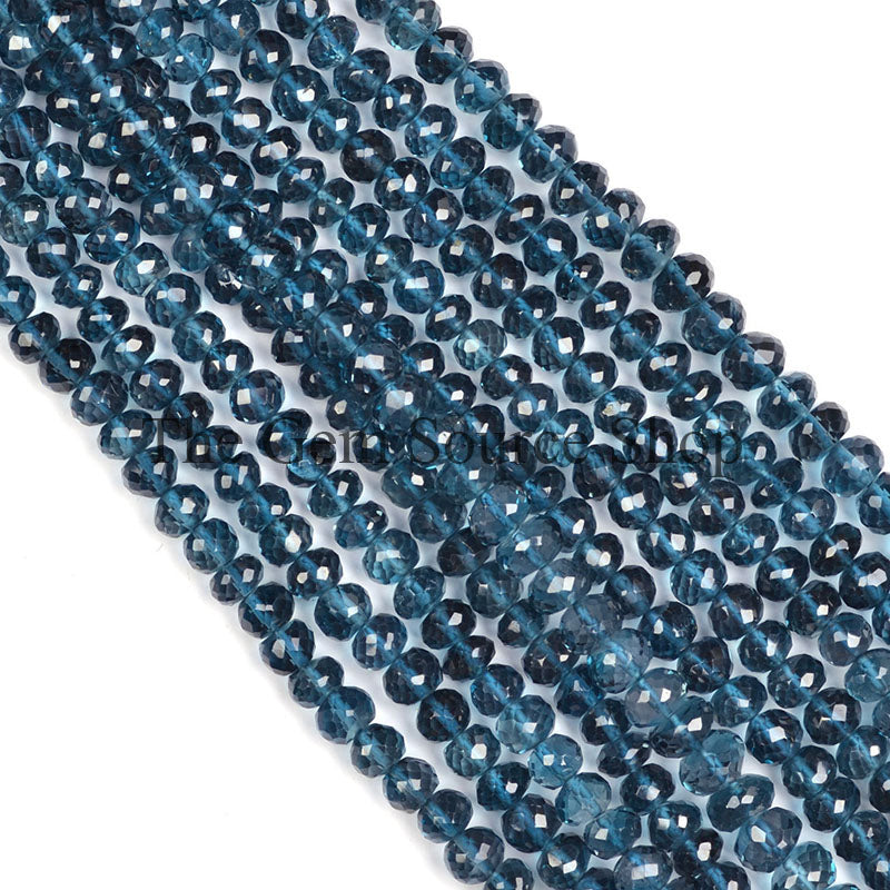 London Blue Topaz Beads, Blue Topaz Faceted Beads, Blue Topaz Rondelle Beads, Gemstone Beads