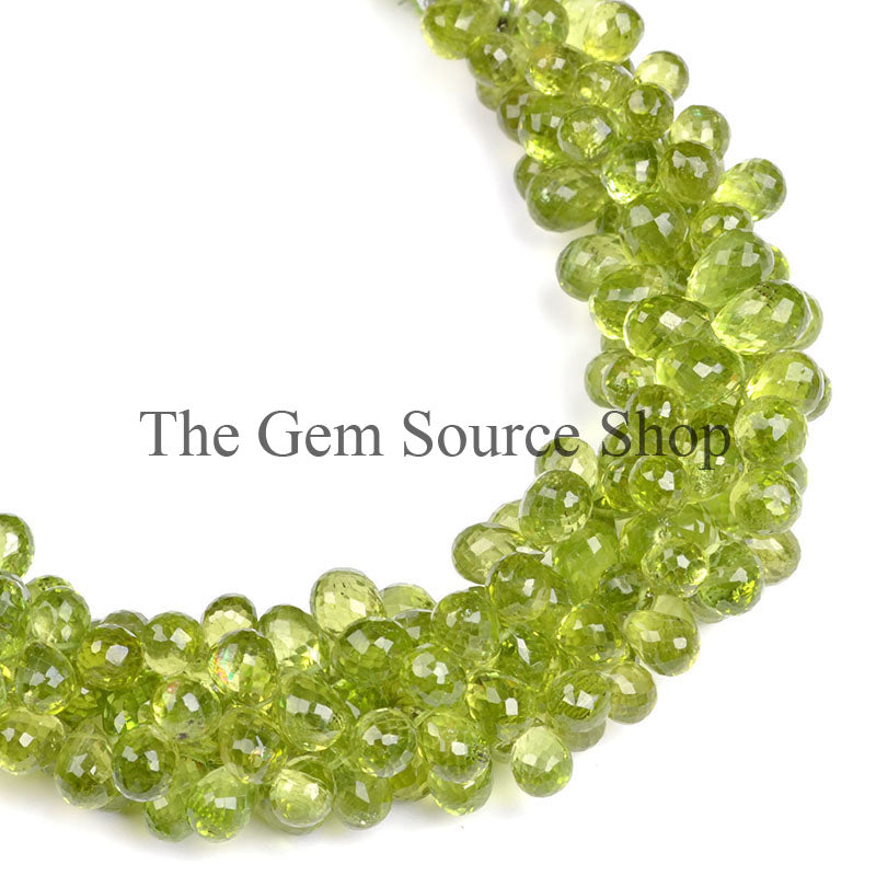 Faceted Peridot Drops Shape Loose Gemstone Beads, TGS-0435