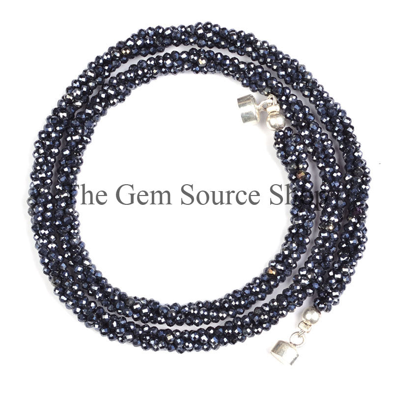 Black Spinel Mystic Beads Faceted Rondelle 40cm Necklace, TGS-0617