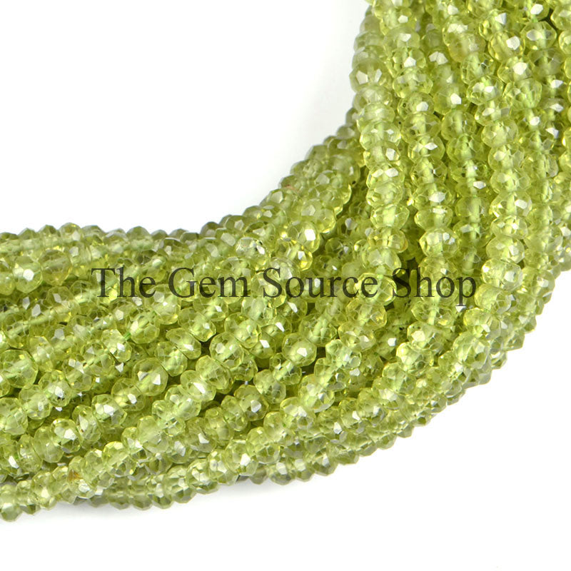 Green Peridot Faceted Rondelle Gemstone Loose Beads, TGS-0729