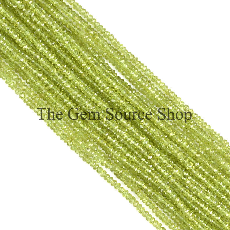 Green Peridot Faceted Rondelle Gemstone Loose Beads, TGS-0729