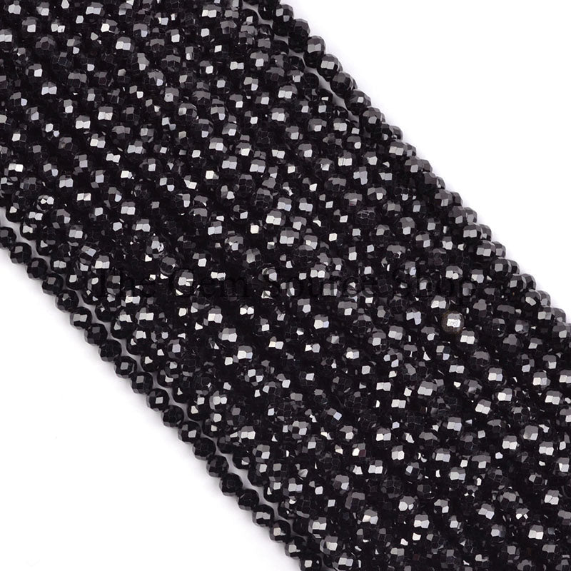 Natural Black Spinel Beads, Black Spinel Faceted Beads, Black Spinel Rondelle Beads, Wholesale Beads