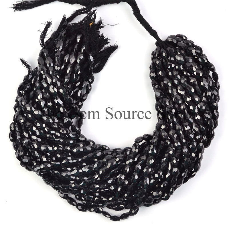 Black Spinel Beads, Faceted Oval Shape Beads, Black Spinel Straight Drill Beads, Gemstone Beads