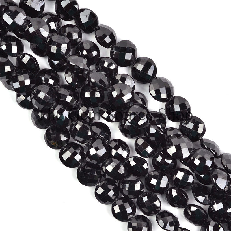 Natural Black Spinel Beads, Spinel Faceted Coin Beads, Faceted Black Spinel, Wholesale Gemstone Beads