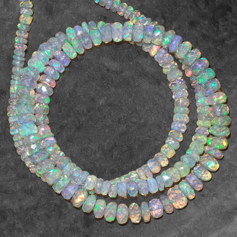 AAA Quality Ethiopian Opal Faceted Rondelle Shape Gemstone Beads