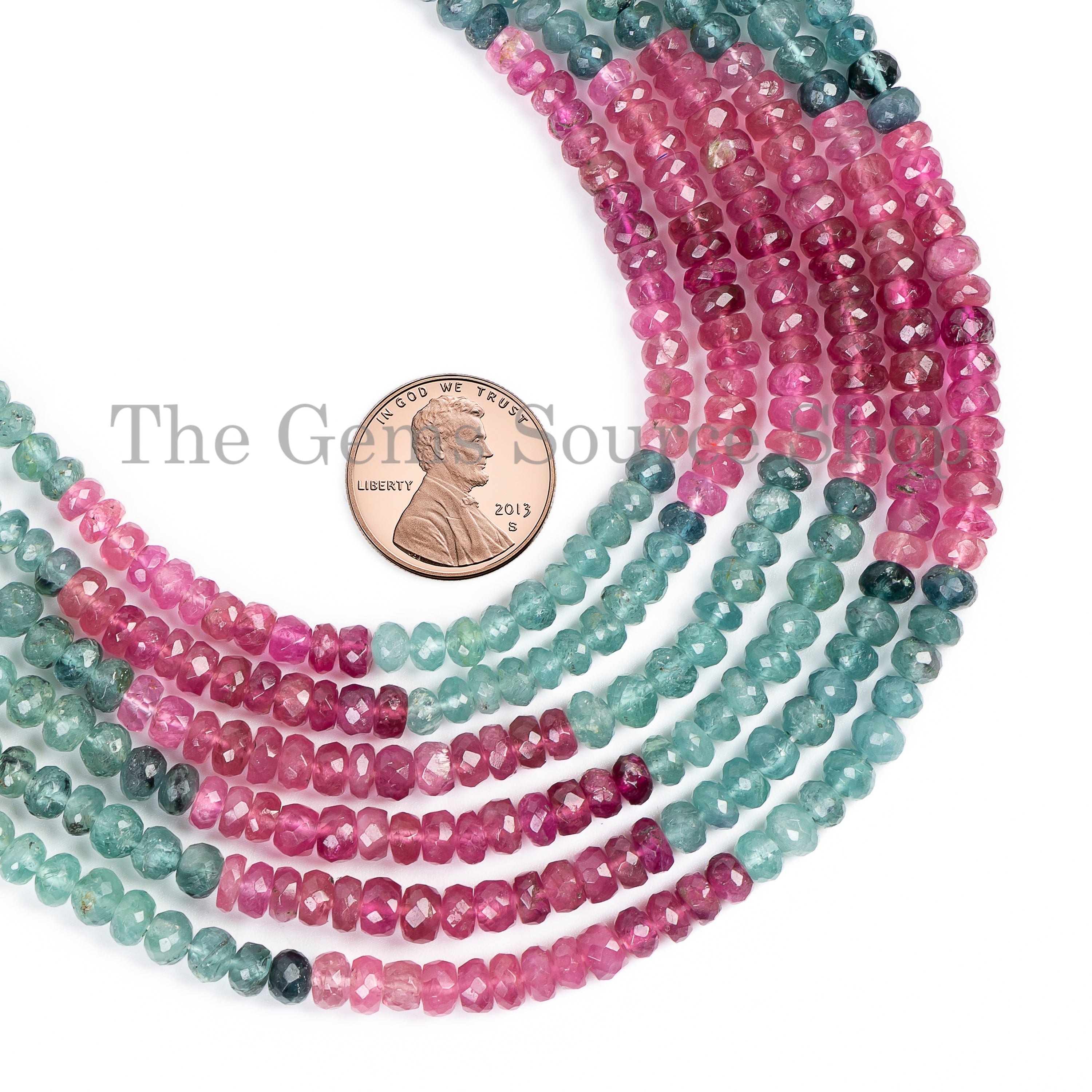 Multi Tourmaline faceted rondelle shape gemstone beads TGS-4844