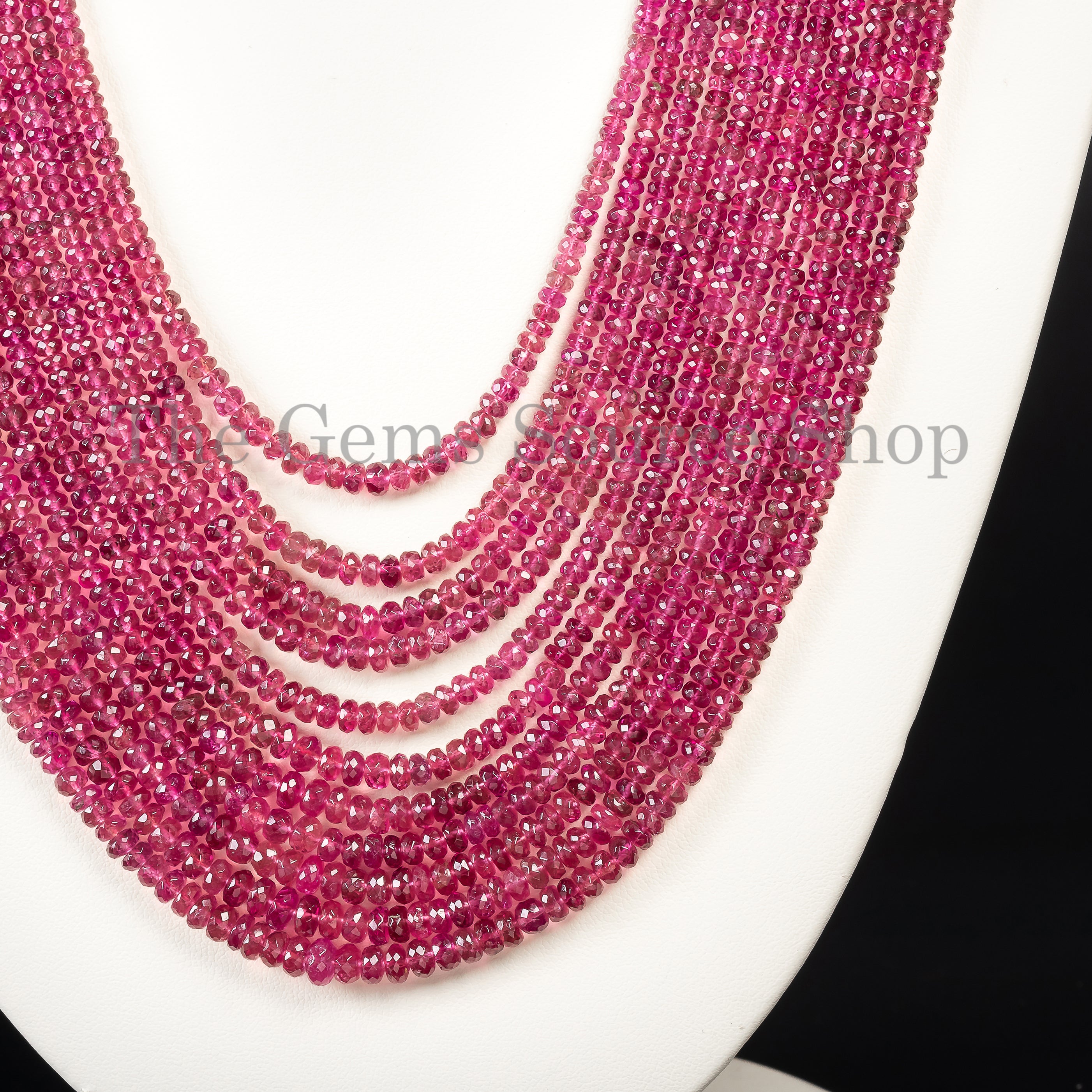 Pink Tourmaline Faceted Rondelle Beaded Necklace Necklace TGS-4630