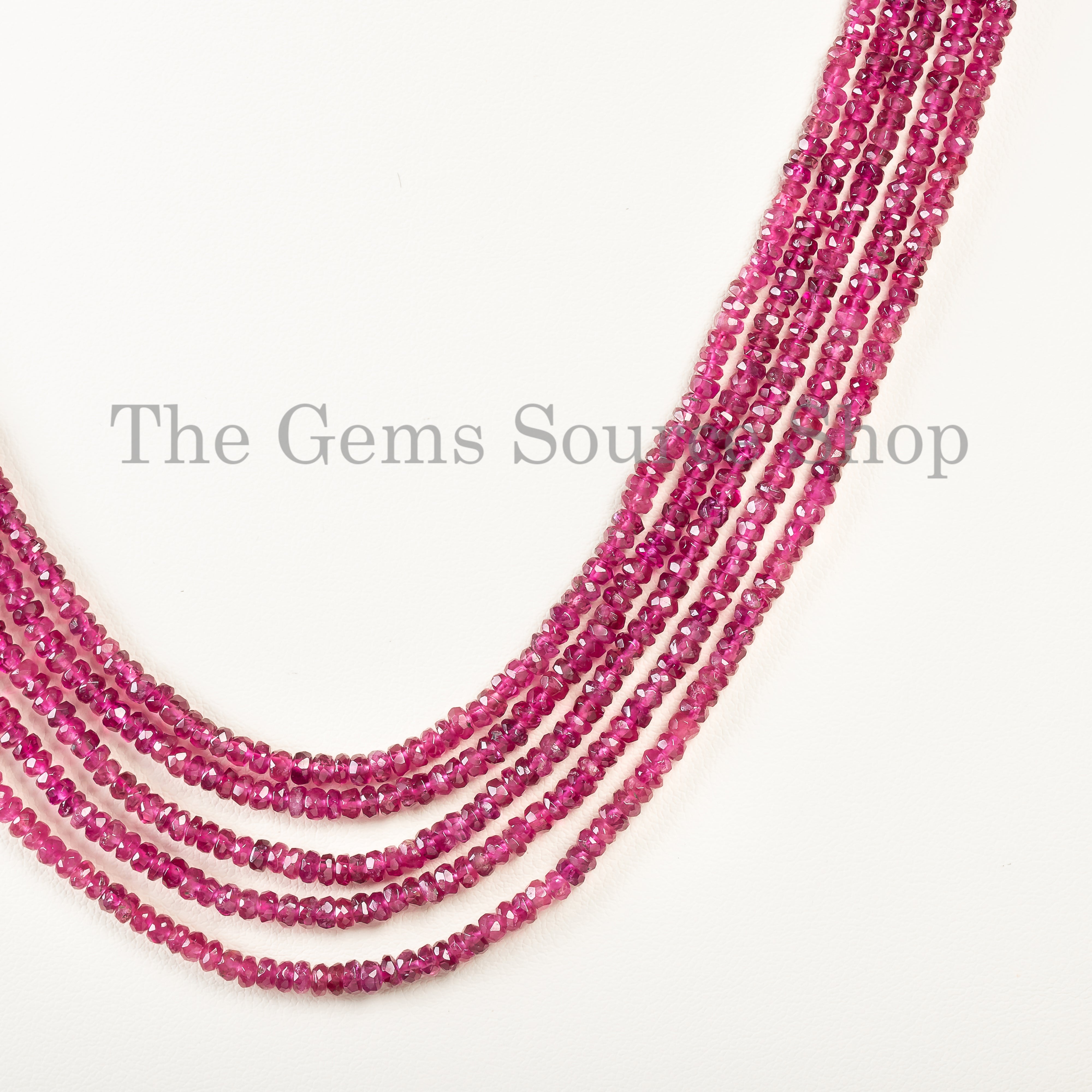 Stunning Pink Tourmaline Faceted Rondelle Shape Beaded Necklace TGS-4627