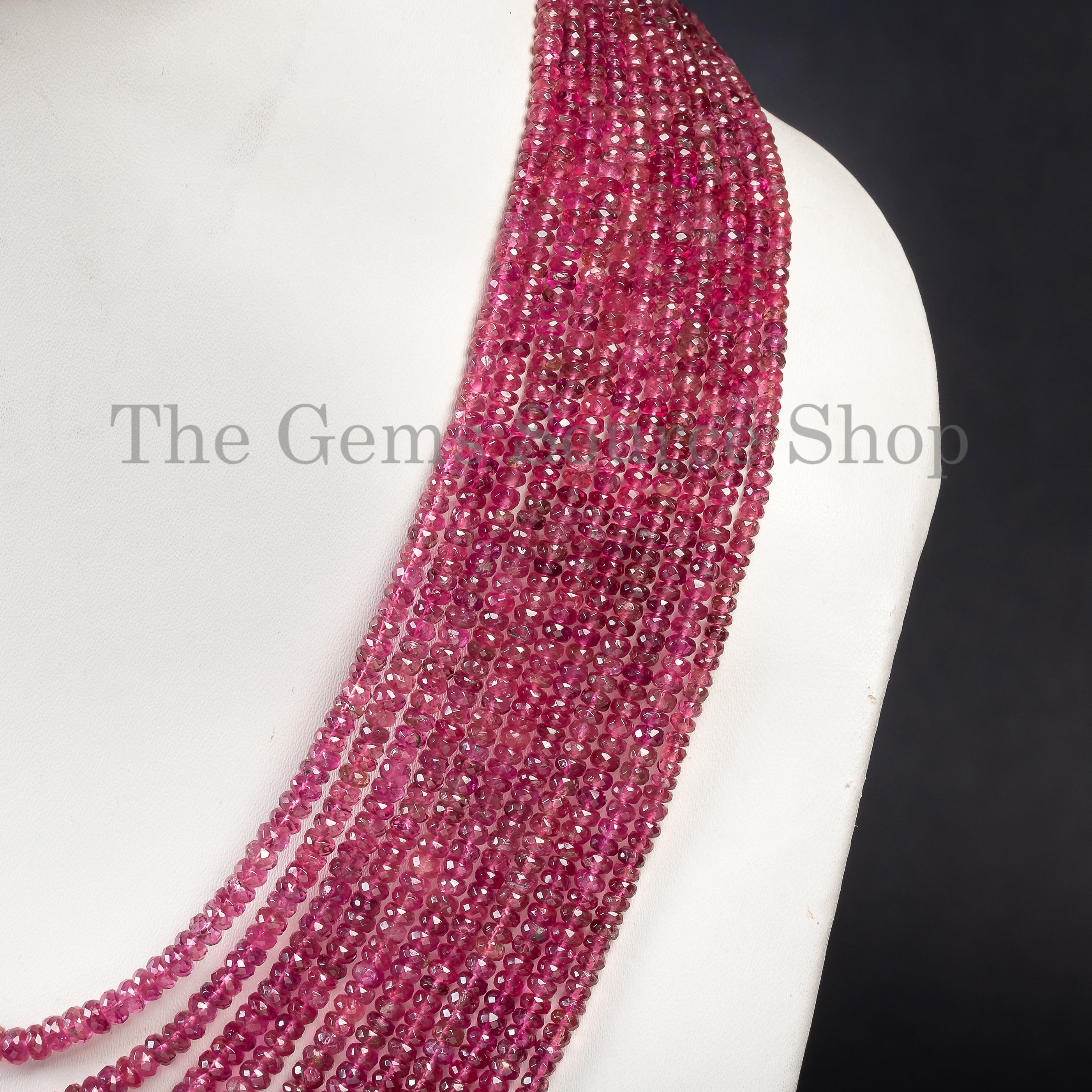 Beautiful Pink Tourmaline Faceted Rondelle Beaded Necklace TGS-4626