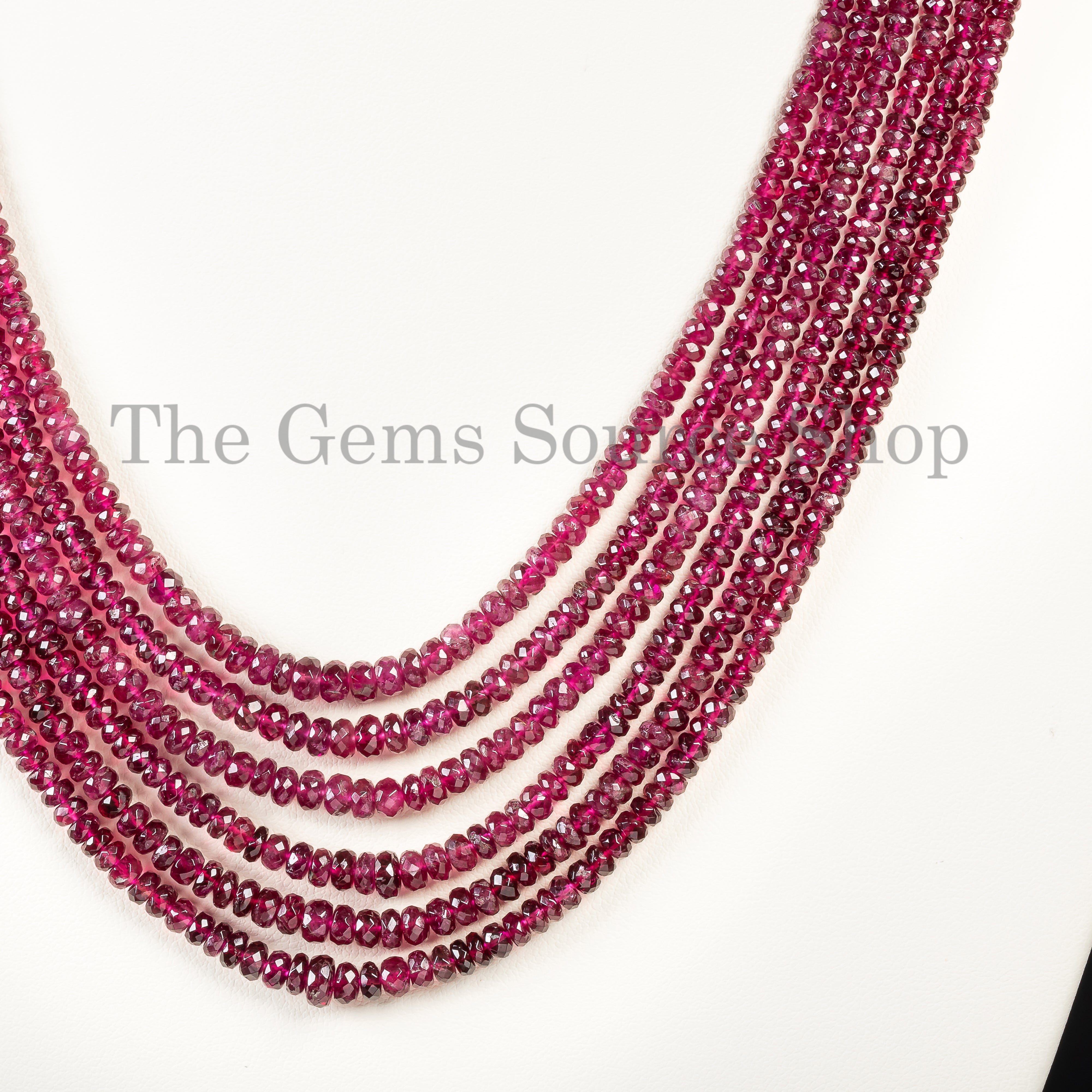 Natural Rubellite Tourmaline Beaded Necklace TGS-4633