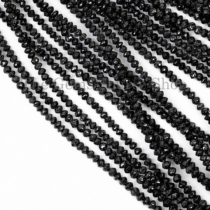 3-3.50mm Natural Black Diamond Beads, Diamond Faceted Rondelle Beads, TGS-5028