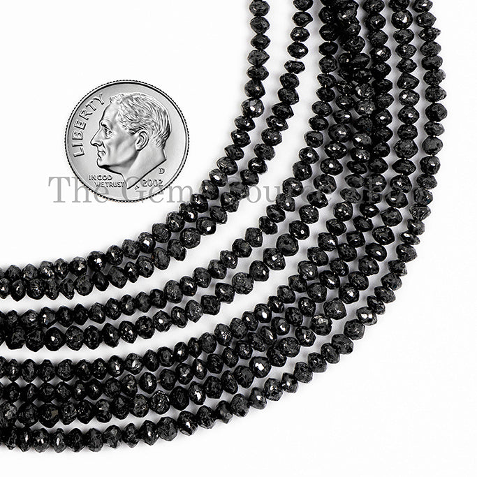 3-3.50mm Natural Black Diamond Beads, Diamond Faceted Rondelle Beads, TGS-5028