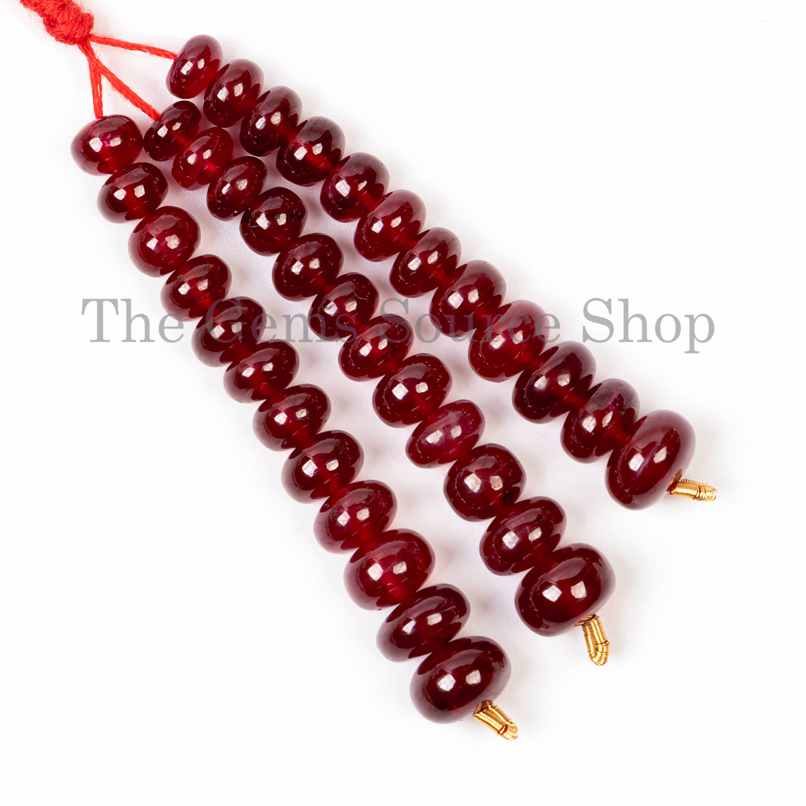 3 Lines Lot Natural Ruby Smooth Rondelle Beads, Loose Ruby Beads For Jewelry, TGS-5036