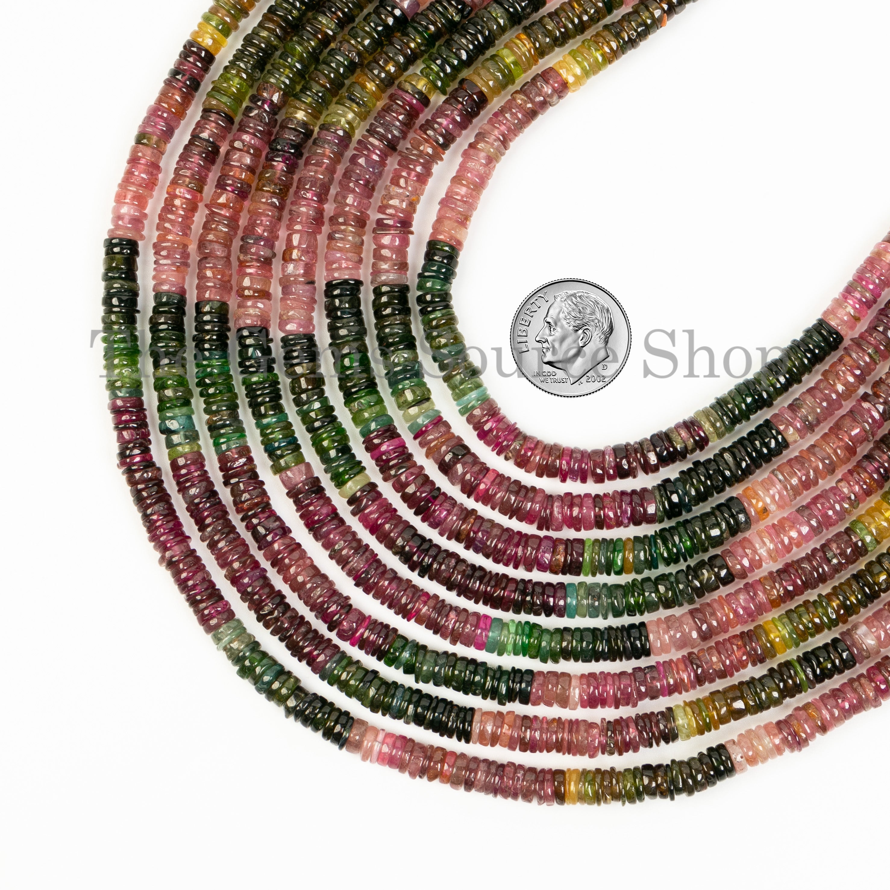 Smooth Tyre Shape Natural Multi Tourmaline Center Drilled Bulk Beads Strand- 5.5-6mm-16"