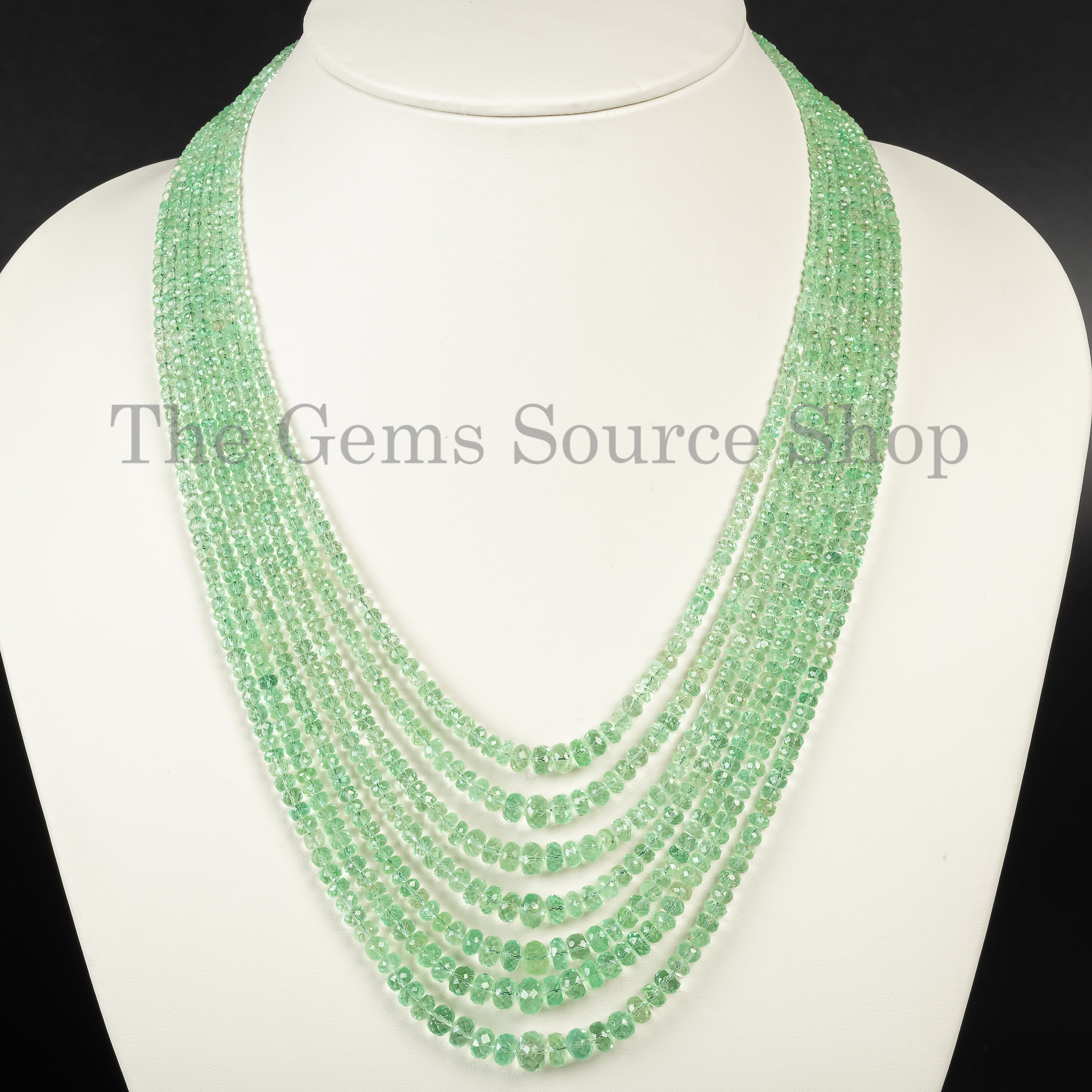 Best Quality 7 Lines Colombian Emerald Plain Rondelle Necklace TGS-4620