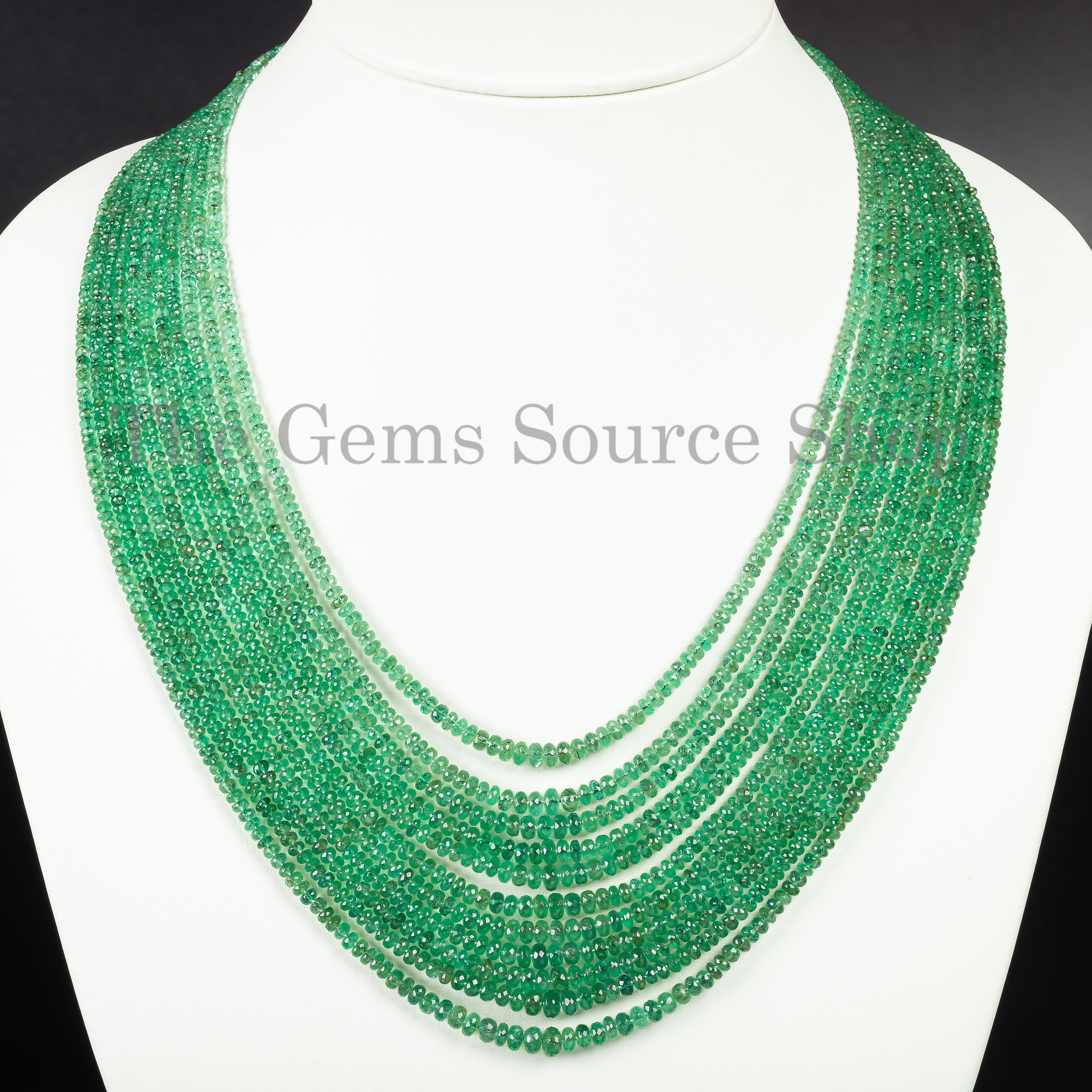 Colombian emerald faceted rondelle necklace 11 lines TGS-4609