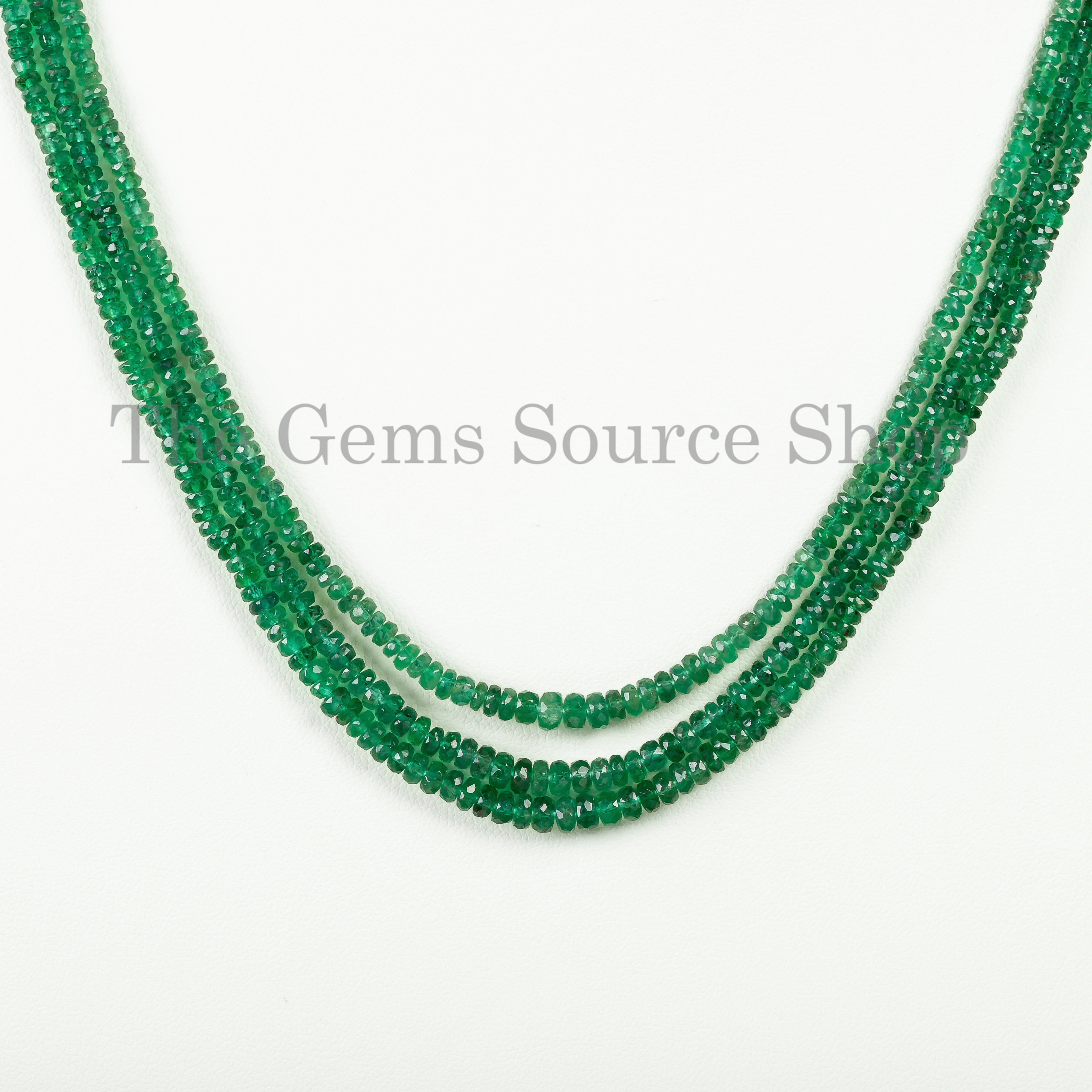 3 Strands 100% Natural Zambian Emerald Faceted Rondelle Beaded Necklace TGS-4611