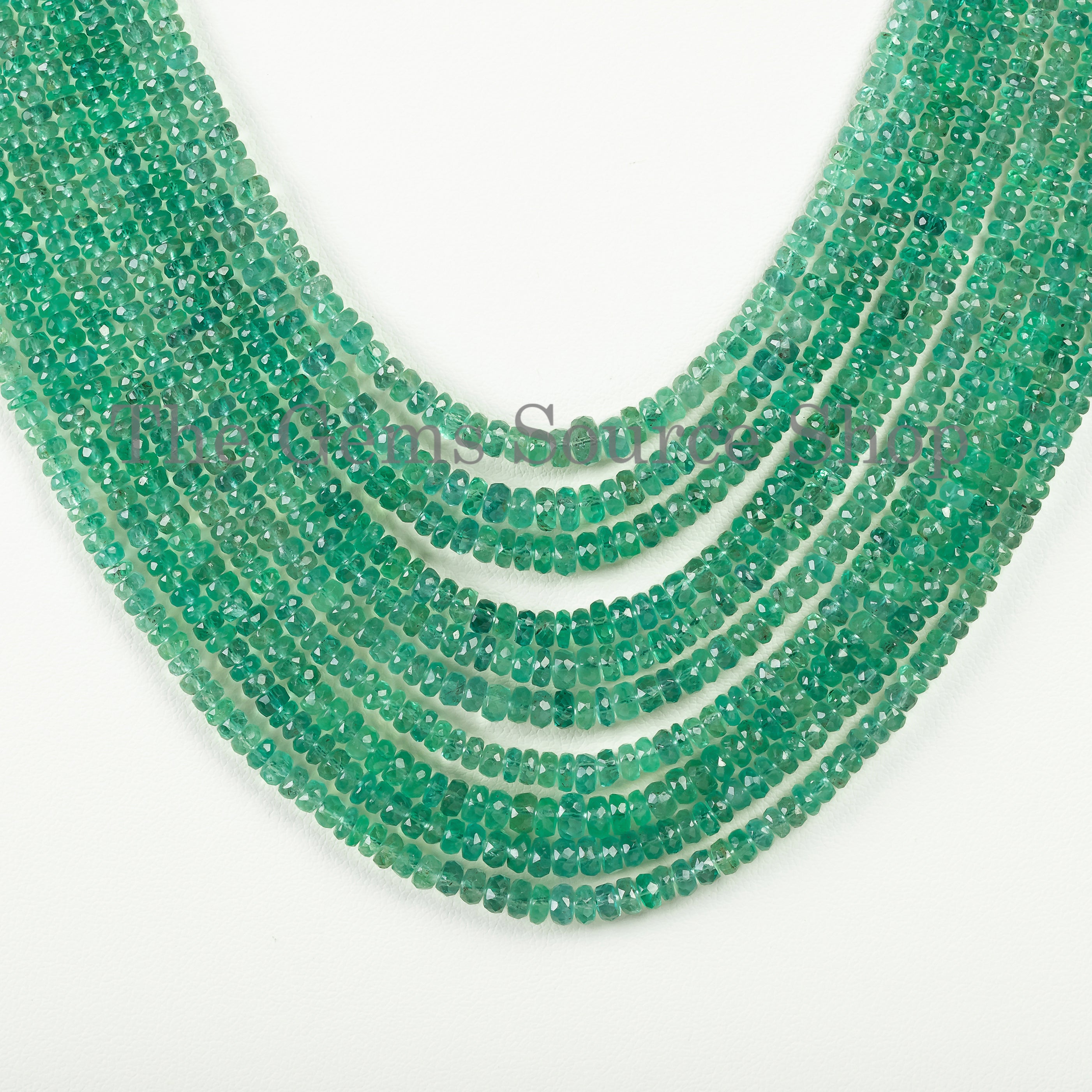 10 Lines Natural Zambian Emerald Faceted Rondelle Necklace, TGS-4607