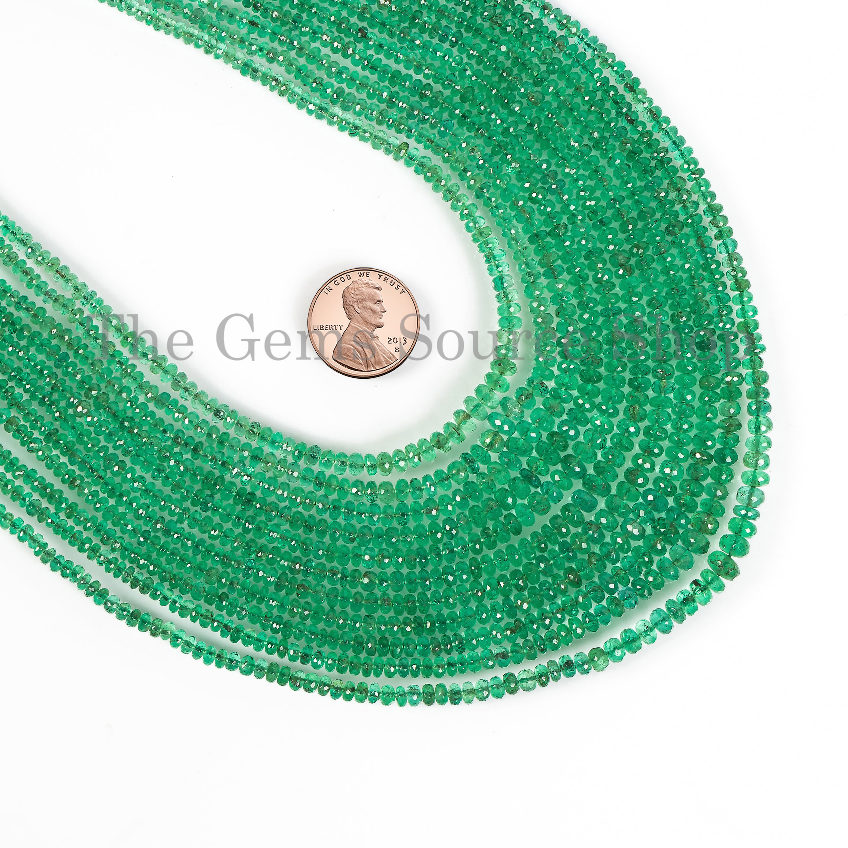 Colombian emerald faceted rondelle necklace 11 lines TGS-4609