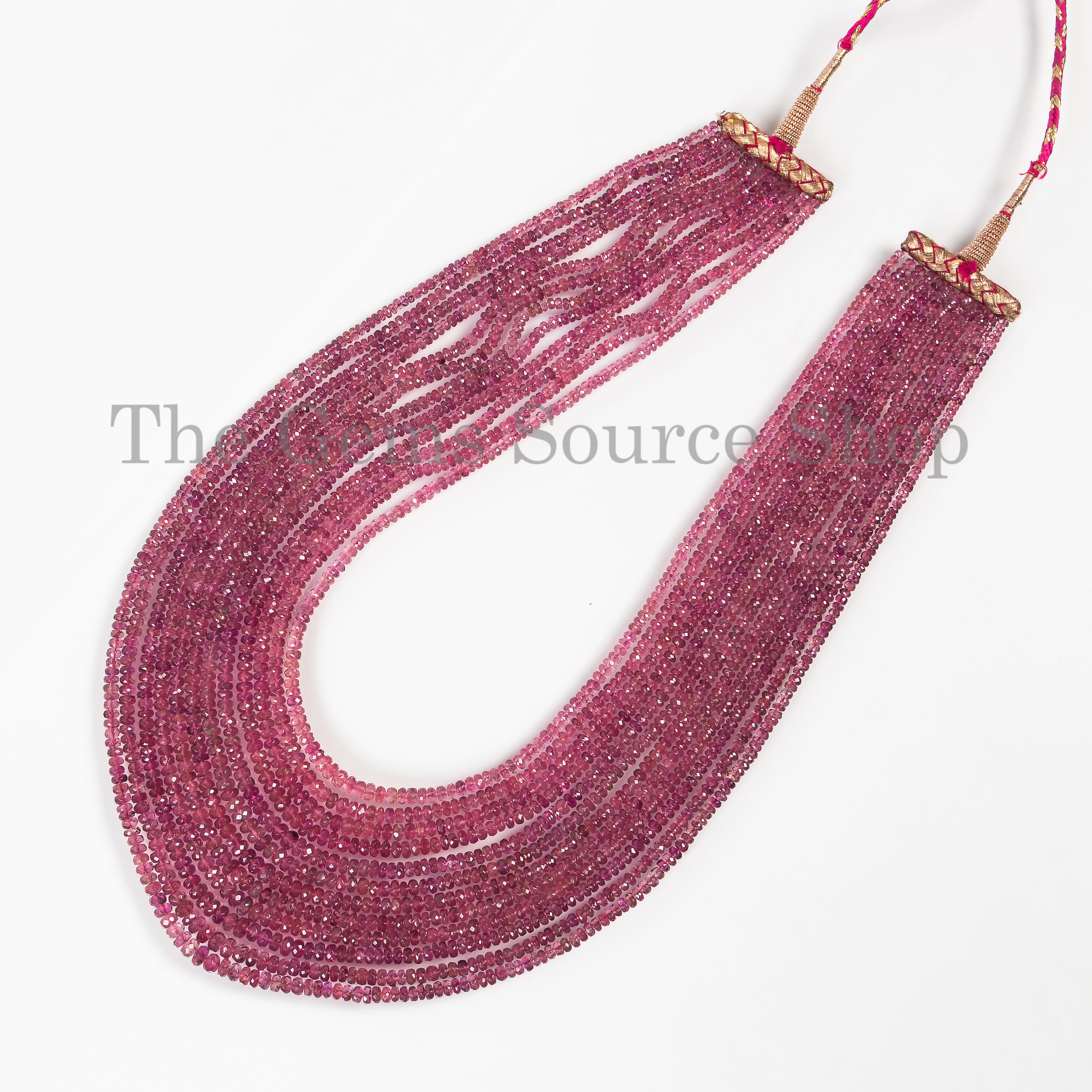 Pink Tourmaline Faceted Rondelle Shape Beaded Necklace TGS-4628