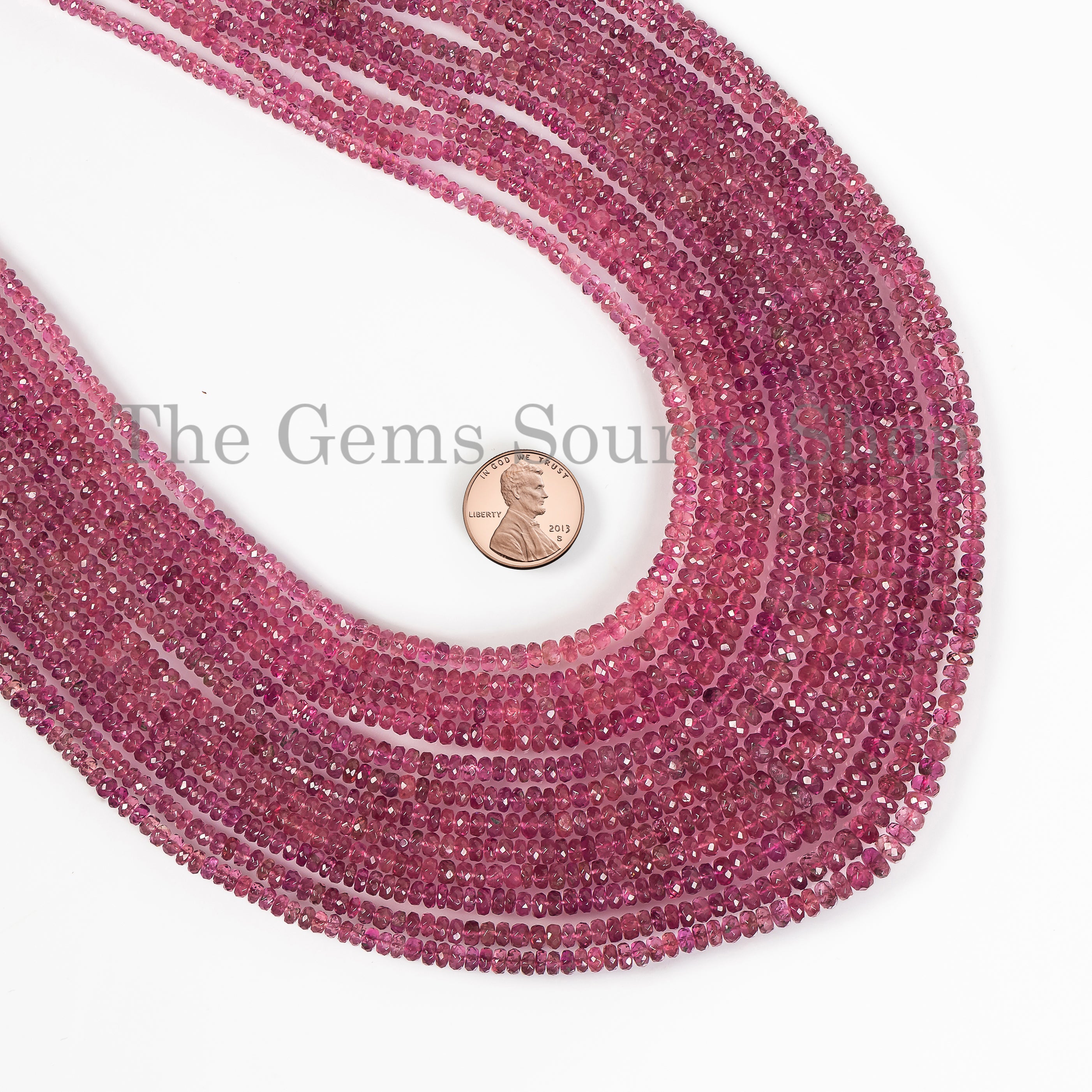 Pink Tourmaline Faceted Rondelle Shape Beaded Necklace TGS-4628