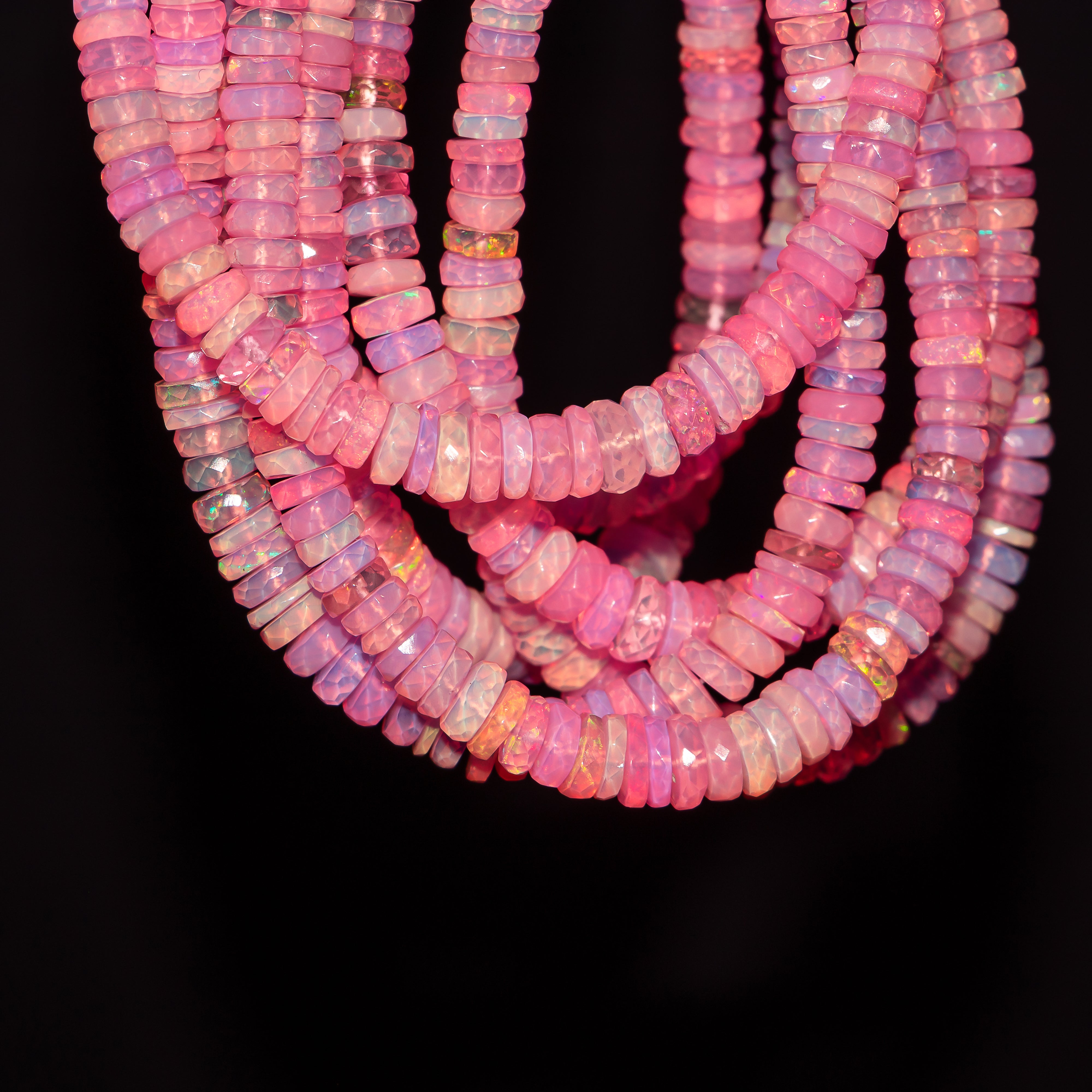 4-6mm Pink Opal Faceted Tyre Gemstone Center Drill Beads TGS-4603