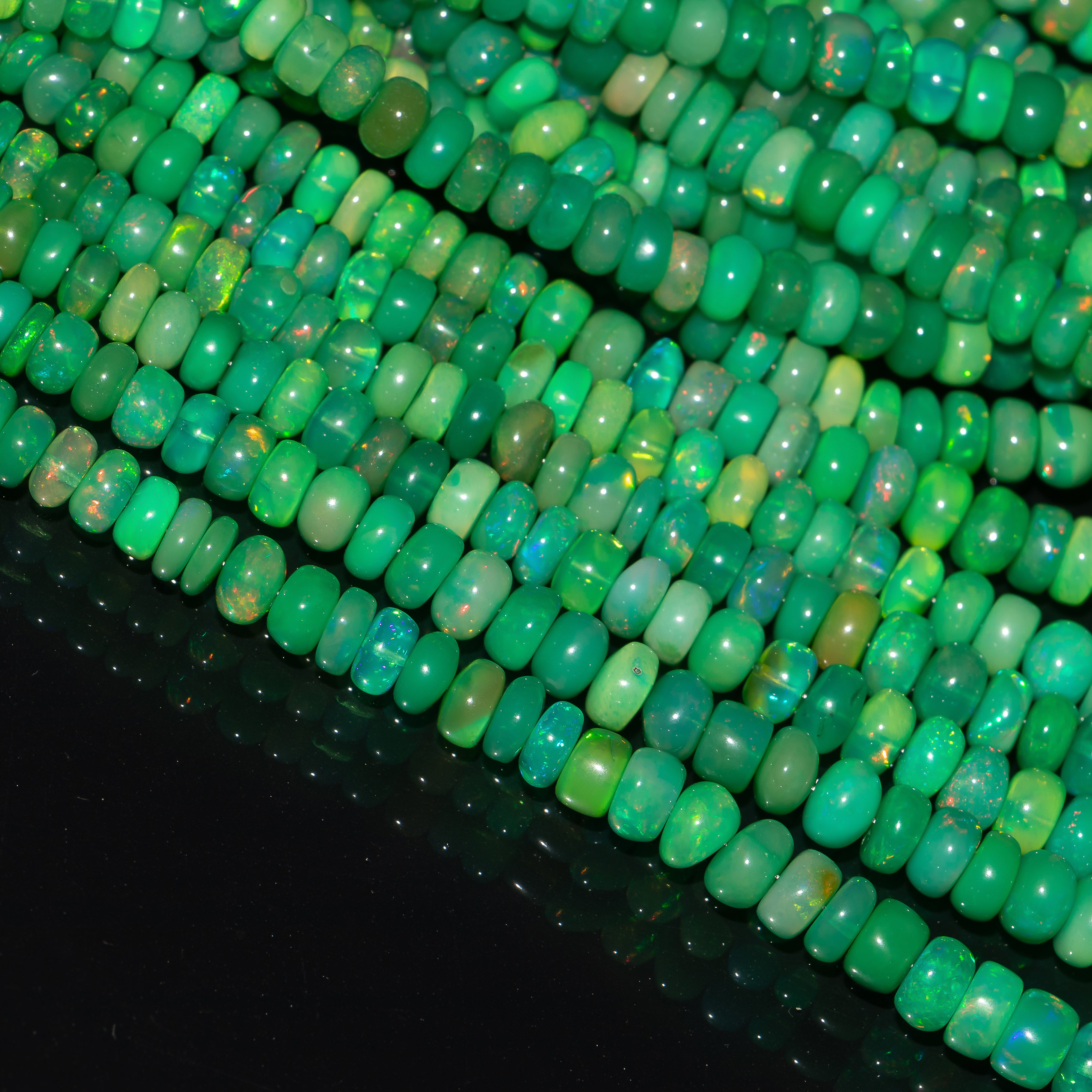 Green Ethiopian Opal Beads, 5.5-7.5 mm Opal Plain Rondelle Beads TGS-4644