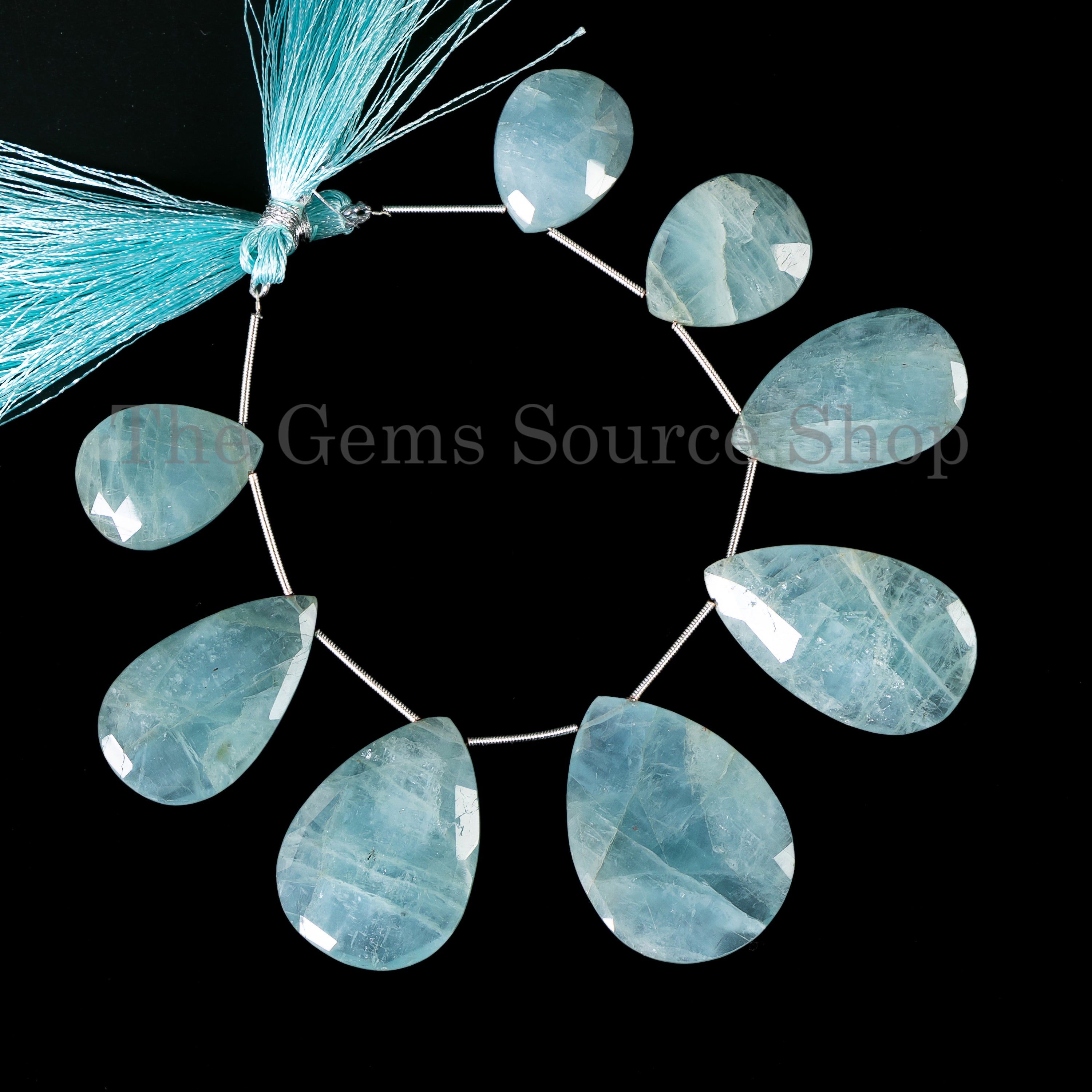 Natural Aquamarine Faceted pear shape beads TGS-4841