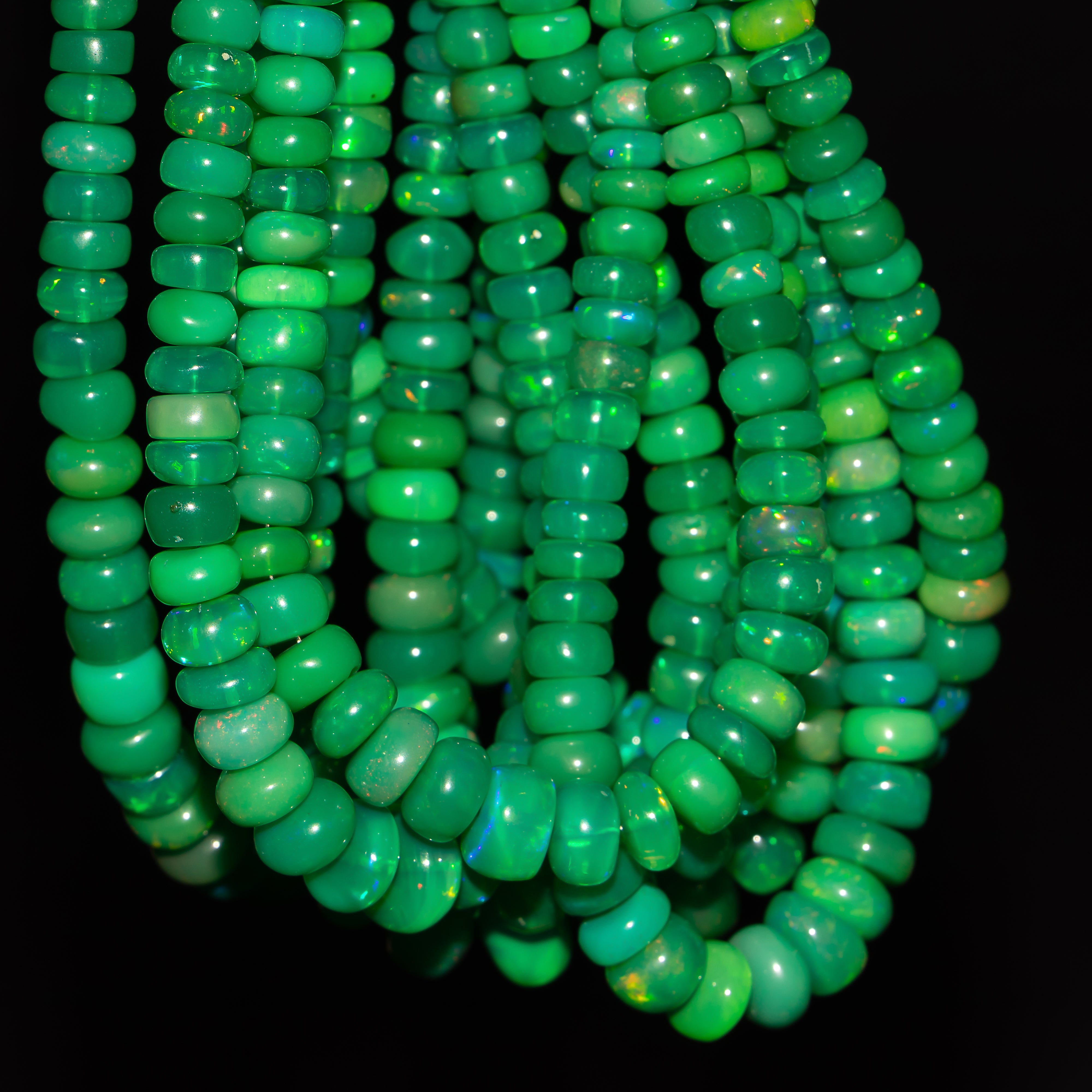 Green Ethiopian Welo Opal Beads,  5.5-8mm Opal Plain Rondelle Beads TGS-4645