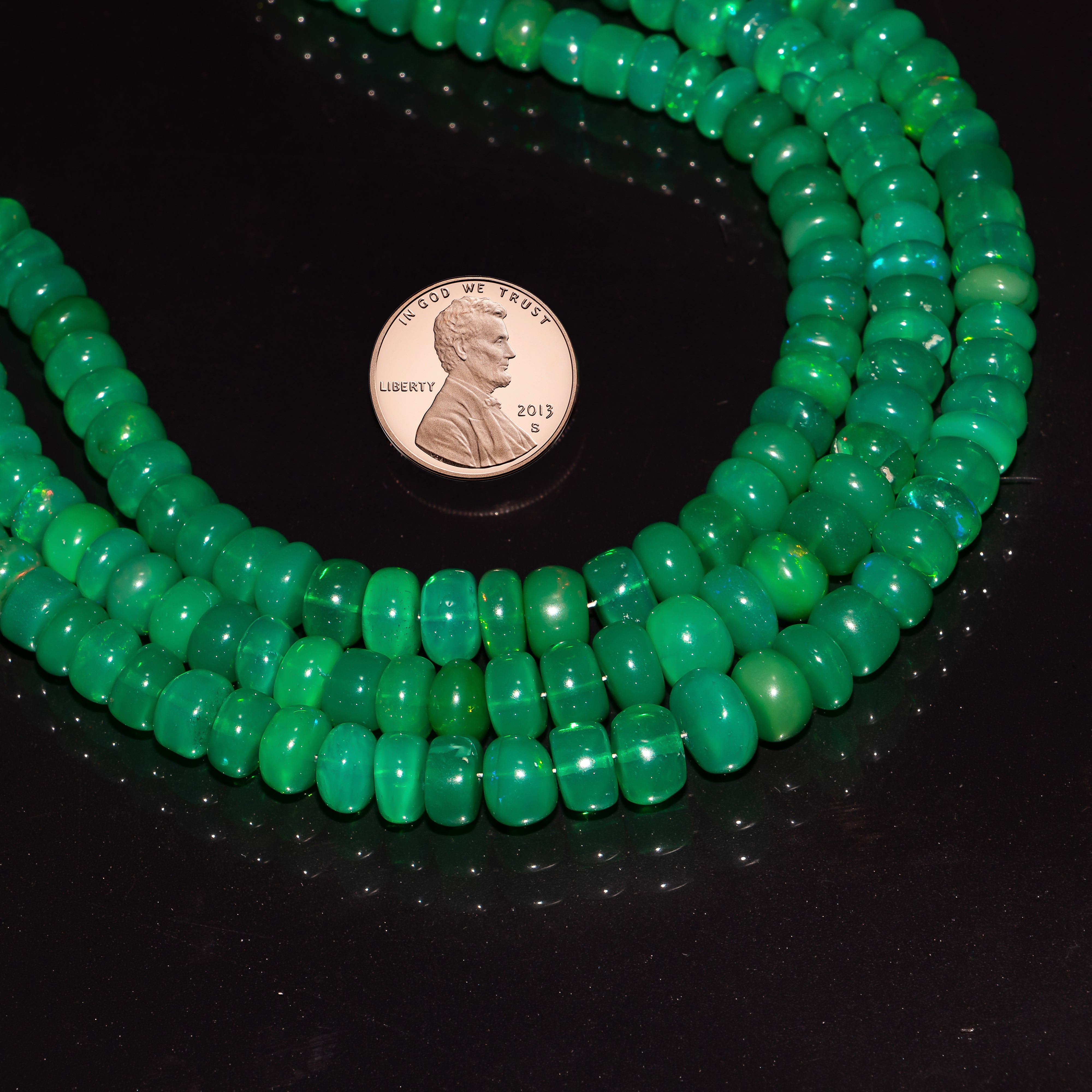 Green Opal Smooth Rondelle Center Drill Beads 5.5-8mm TGS-4646