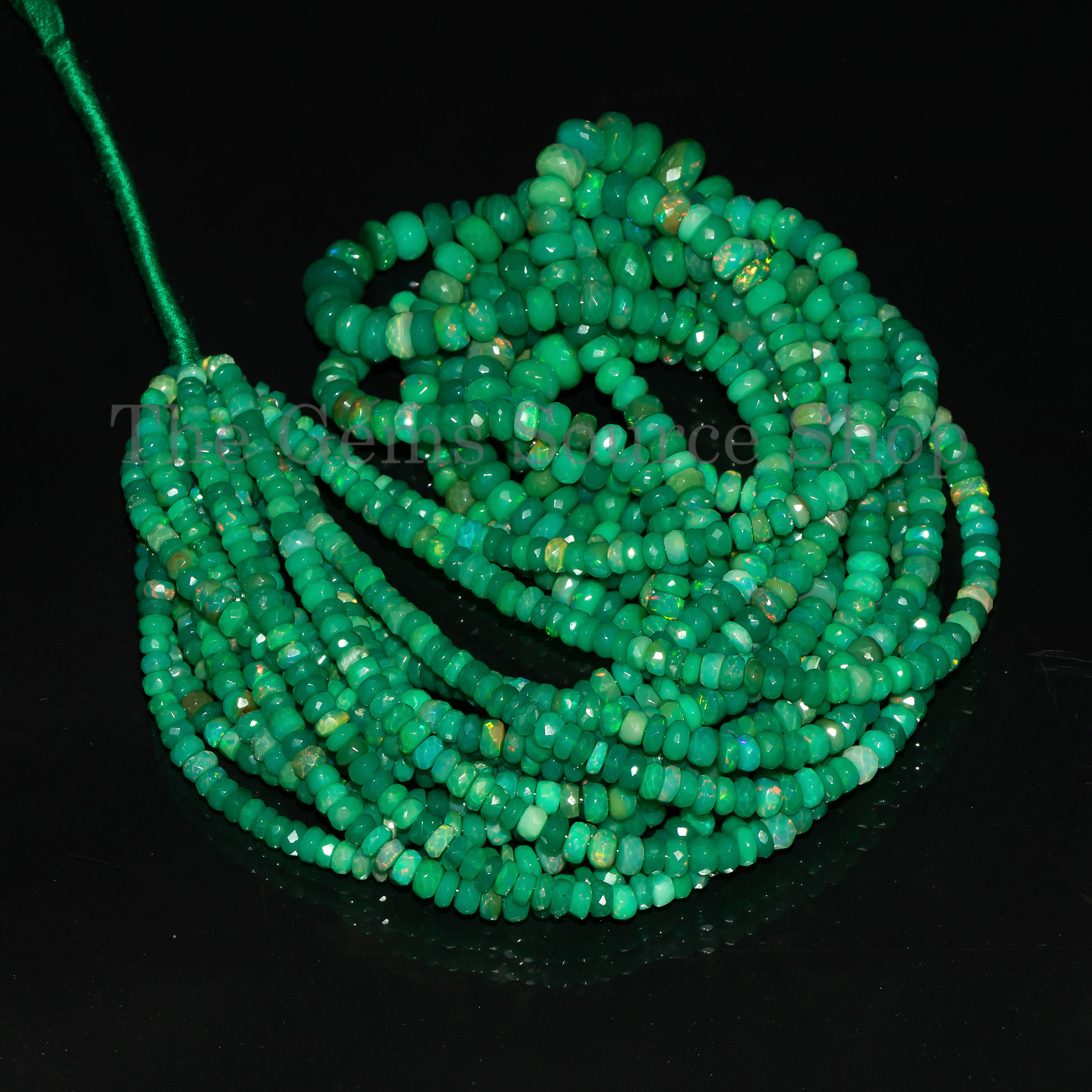 Green opal faceted rondelle shape gemstone beads TGS-4659