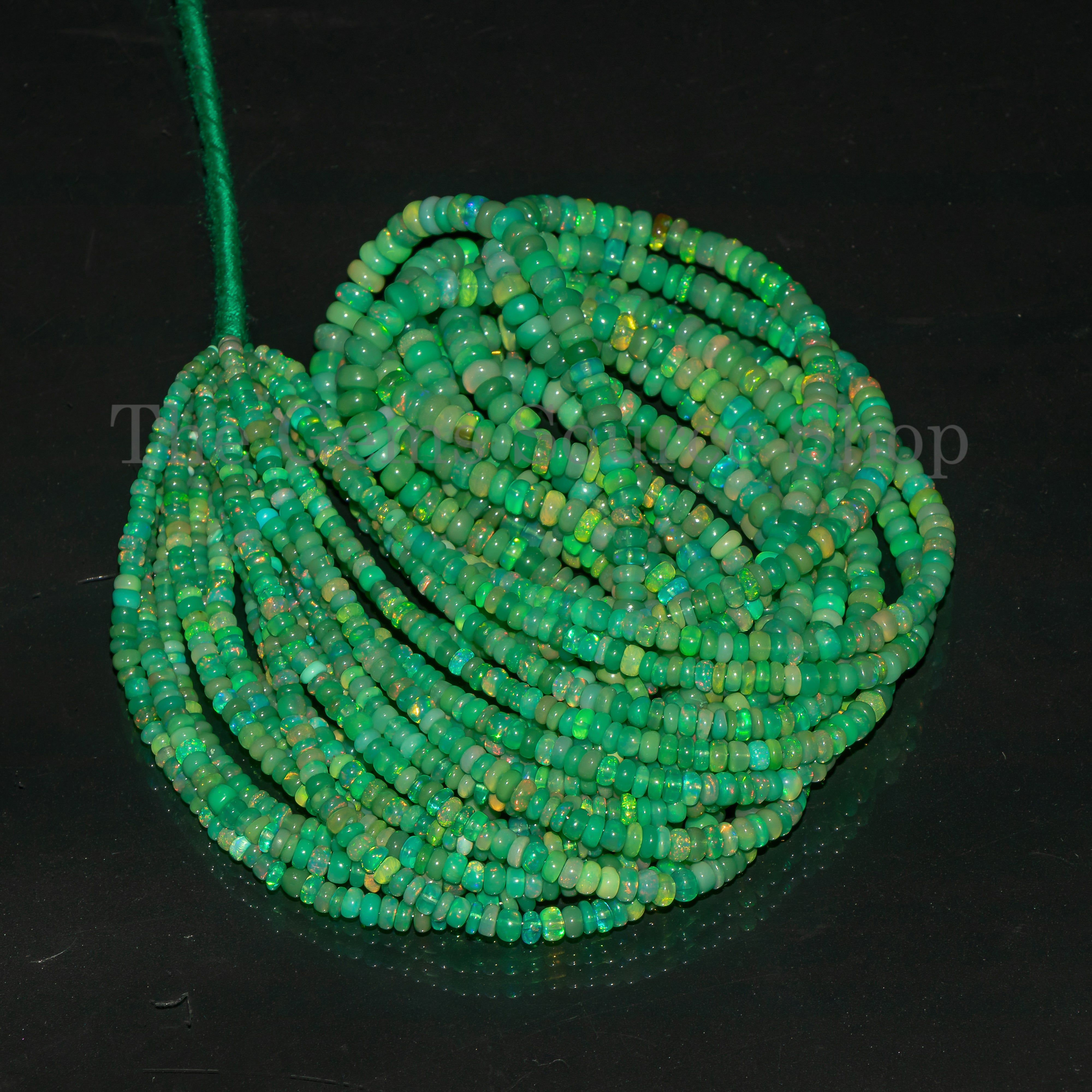Flashy Green Opal Rondelle Gemstone 3-5.25 mm Smooth Beads TGS-4653