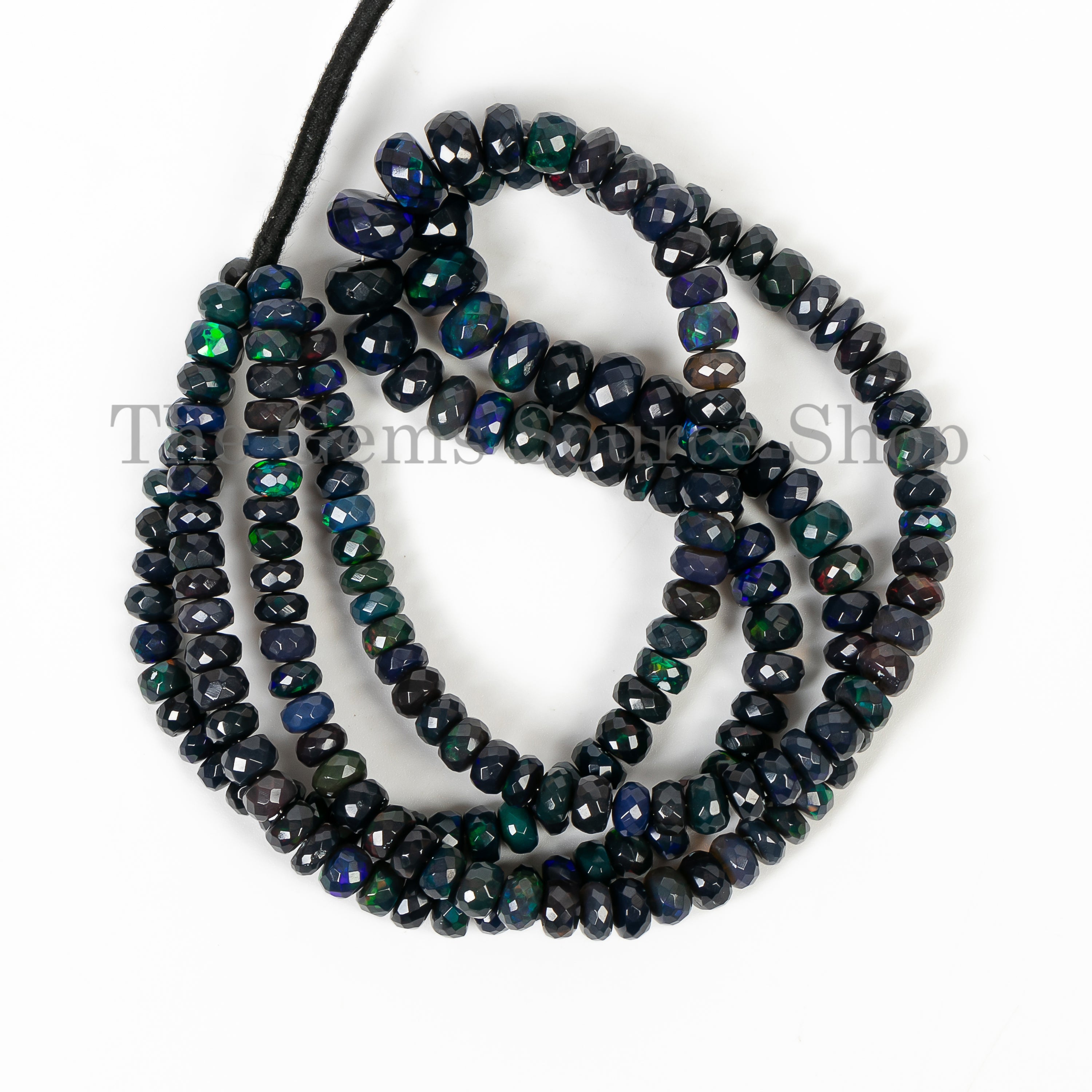 Genuine Black Ethiopian Opal Faceted Rondelle Beads TGS-4813