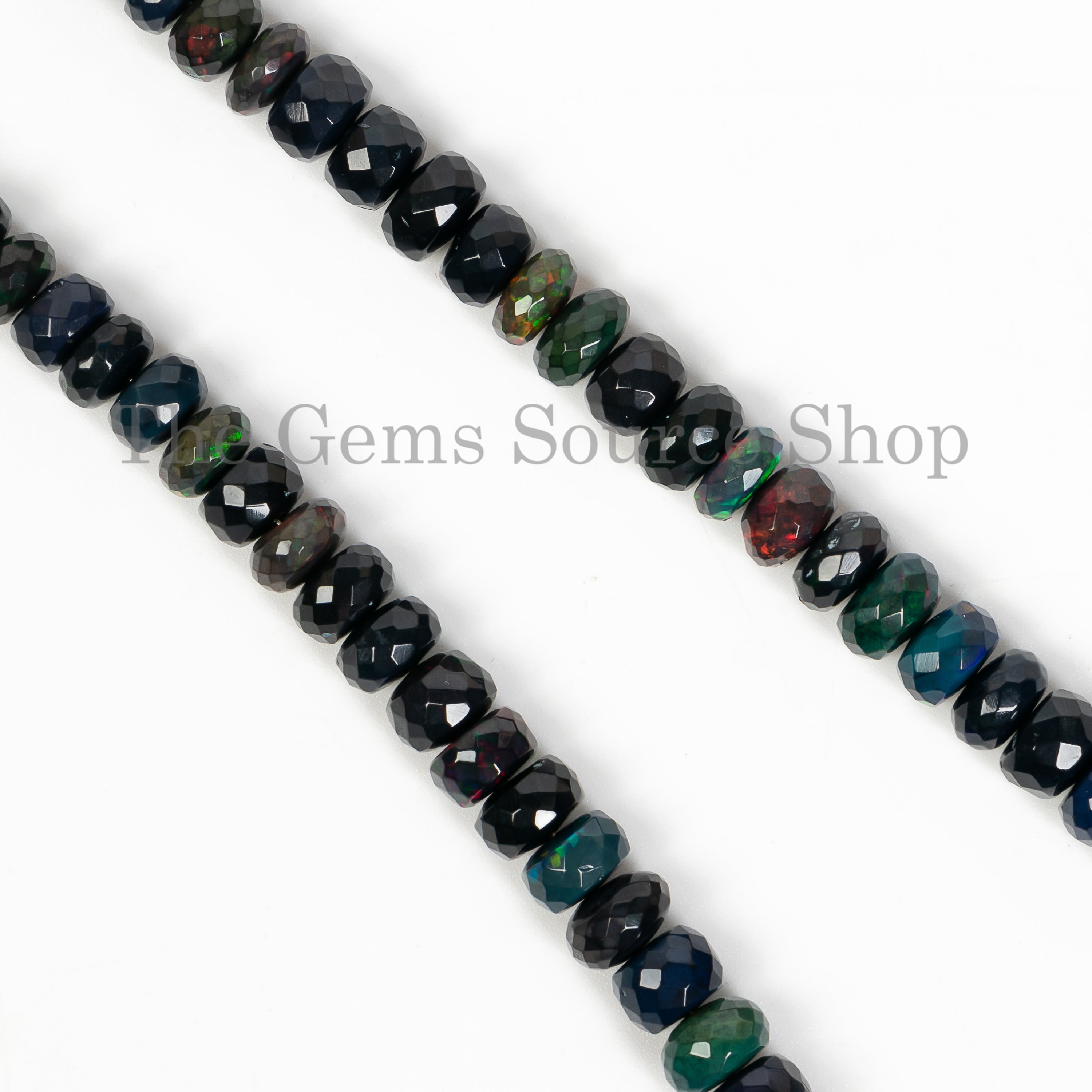 Black ethiopian opal faceted rondelle beads TGS-4814
