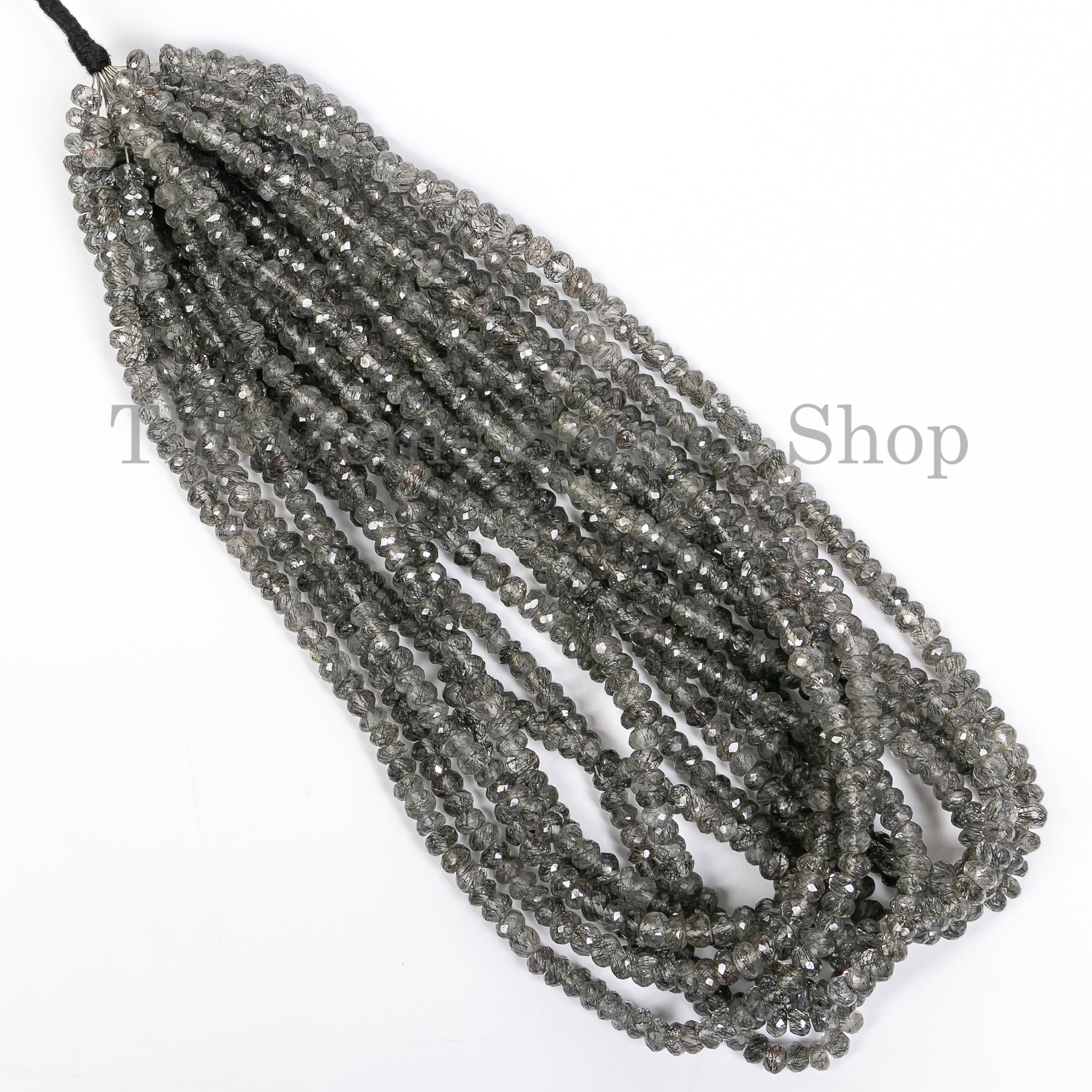 Black Rutile Faceted Rondelle Shape Gemstone Beads TGS-4878
