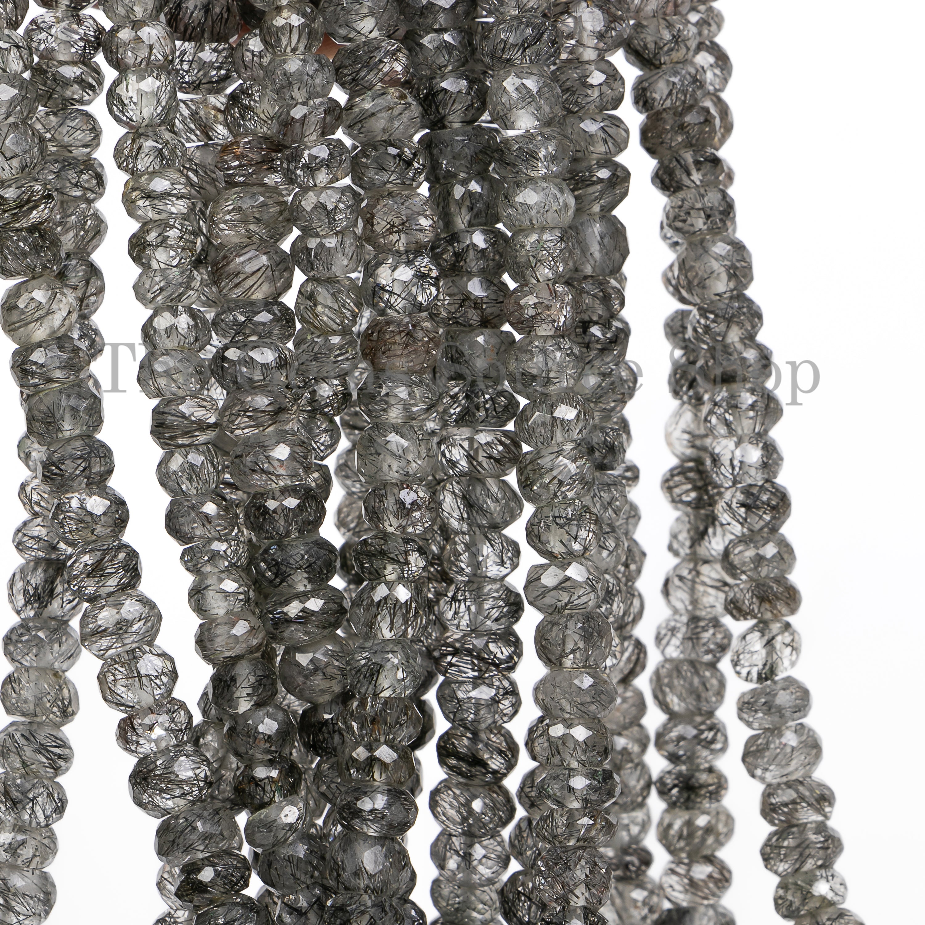 Black Rutile Faceted Rondelle Shape Gemstone Beads TGS-4878
