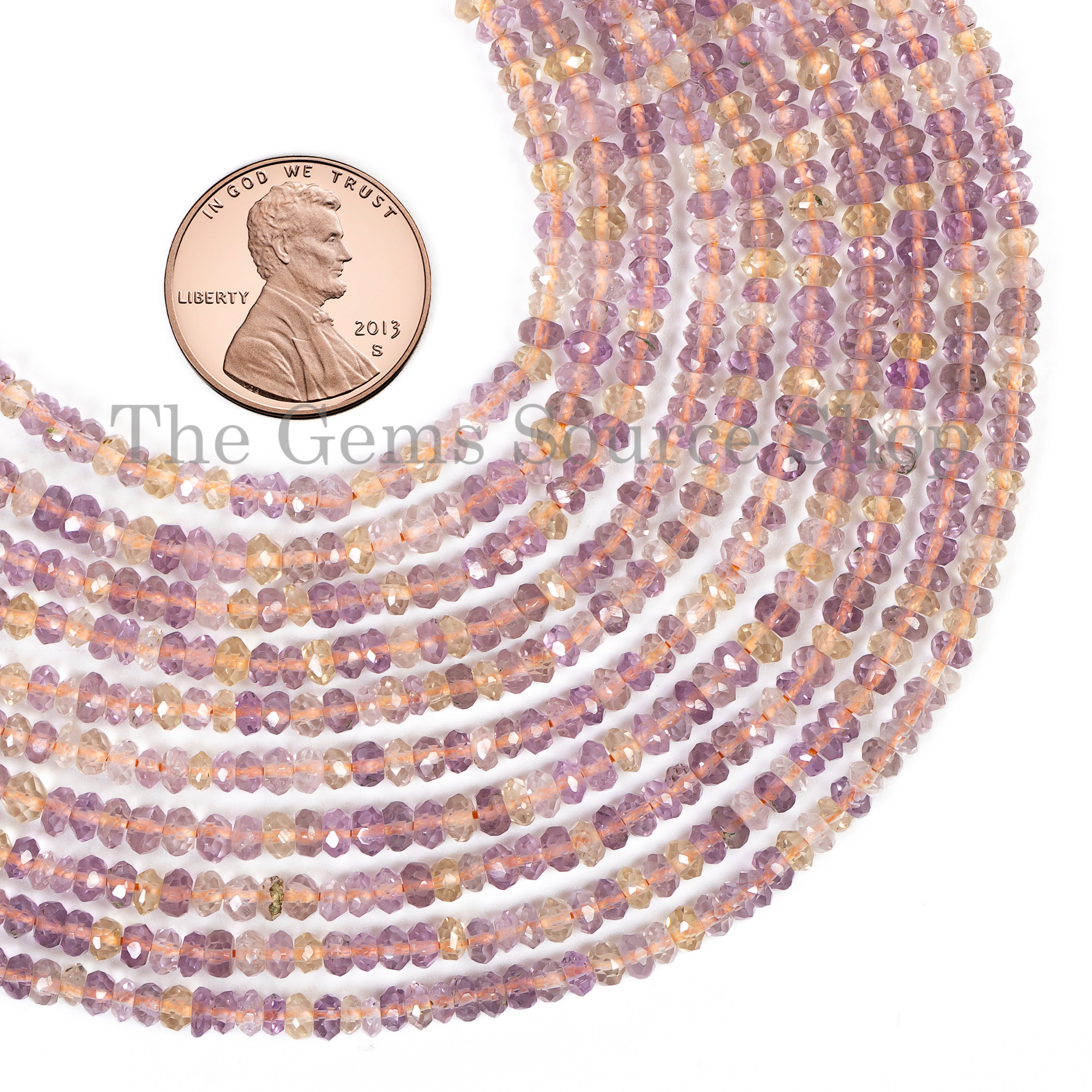 Ametrine Faceted Rondelle Shape Gemstone Beads TGS-4894