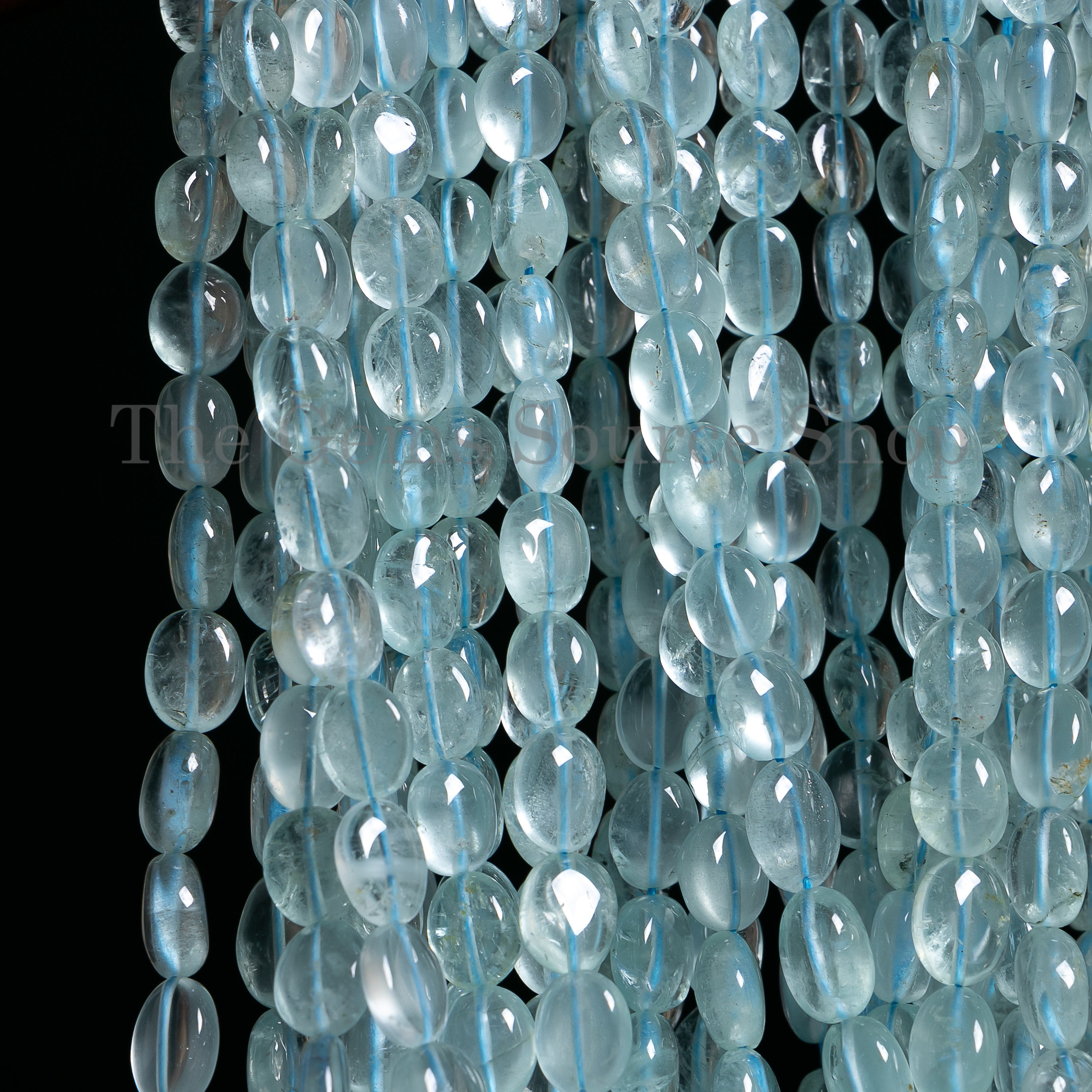 Aquamarine plain oval Shape Gemstone Beads TGS-4856