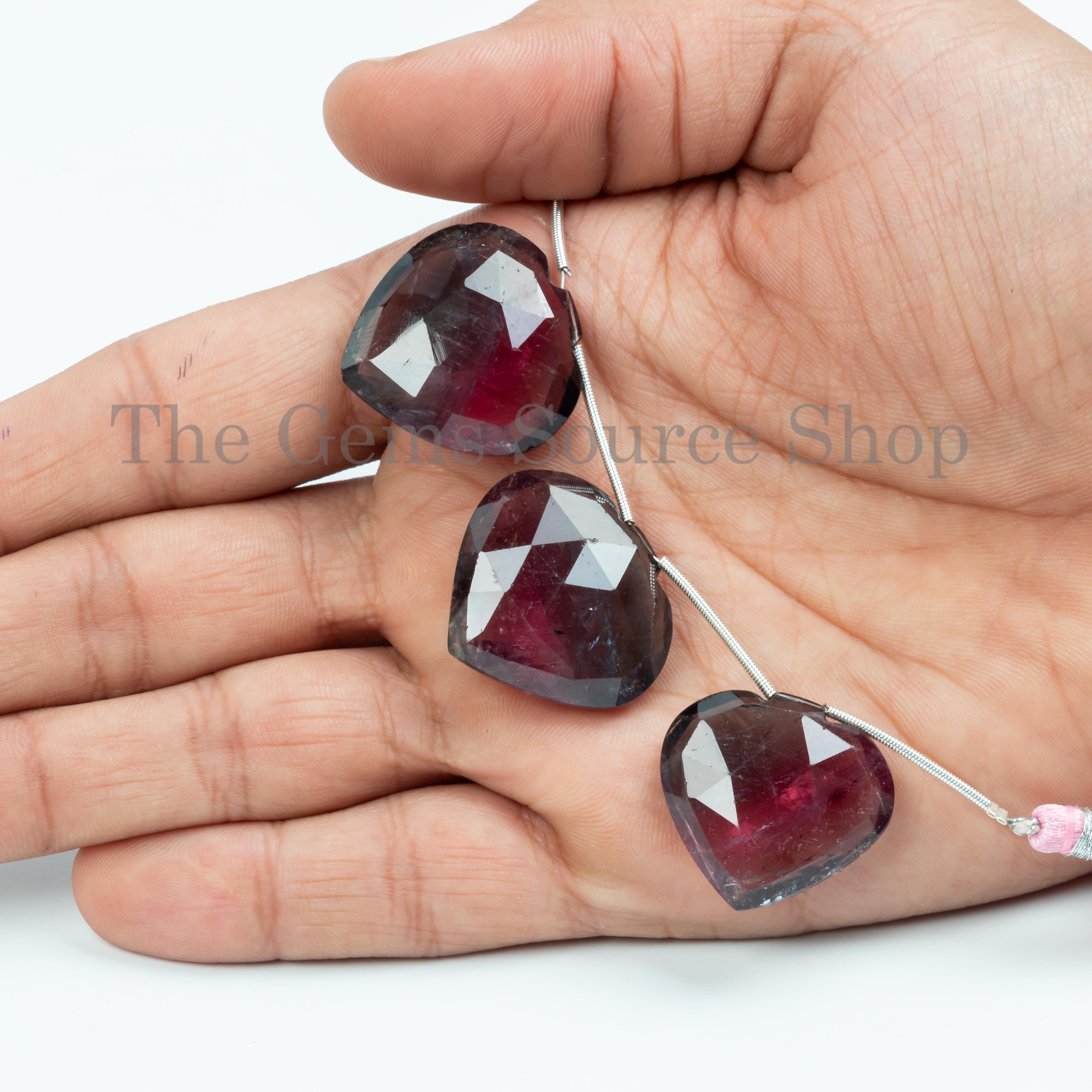 Watermelon Tourmaline Faceted Heart Shape beads 3pcs , Far size bio tourmaline beads for jewelry making. TGS-5068