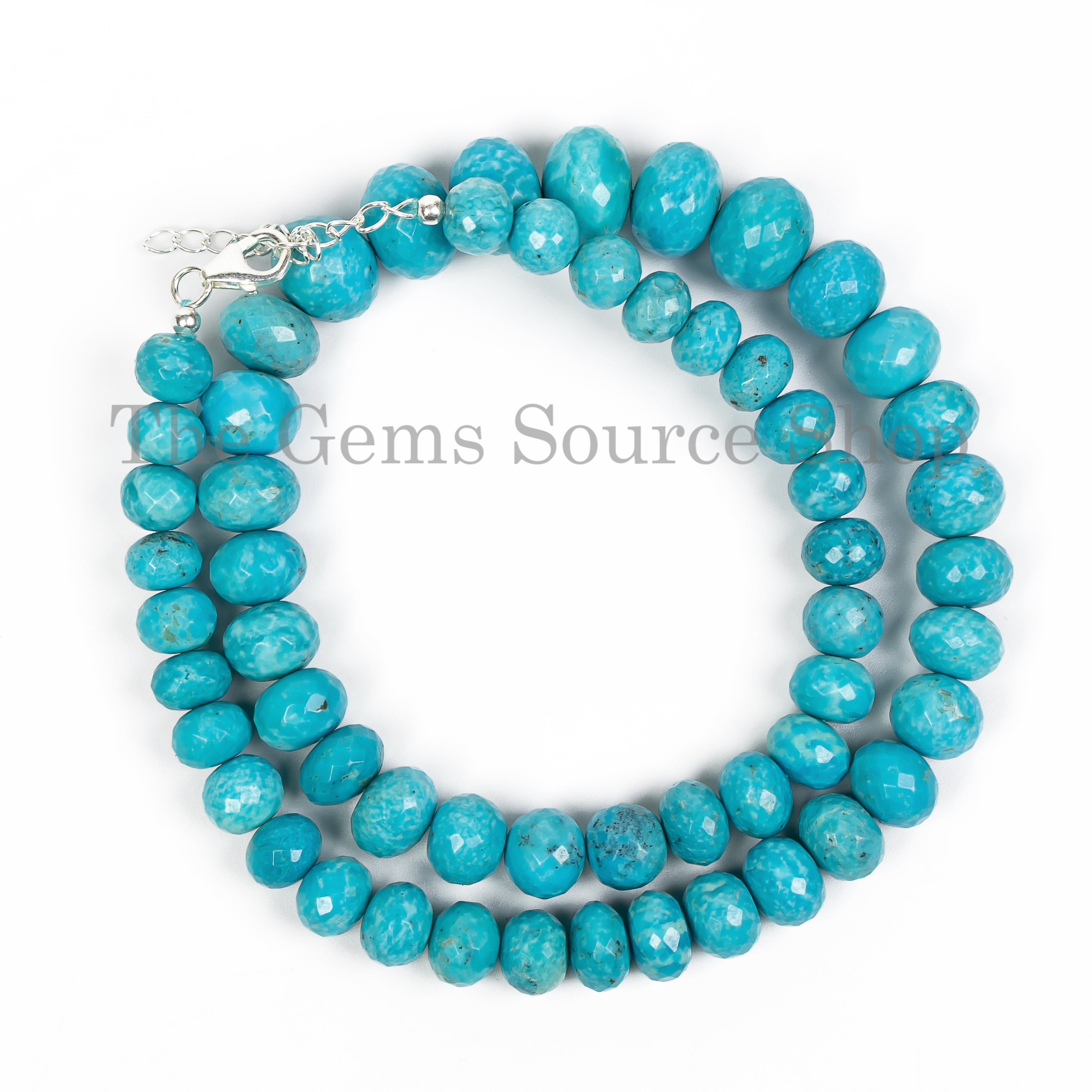 6-9mm Turquoise Faceted Rondelle Shape Natural Beaded Necklace TGS-1832