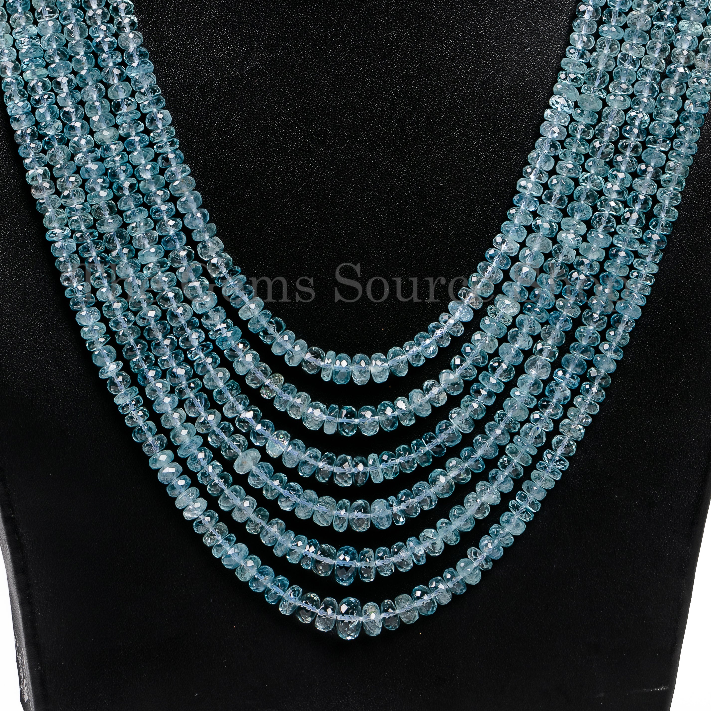 Aquamarine Faceted Rondelle Necklace (6 layered) TGS-4946