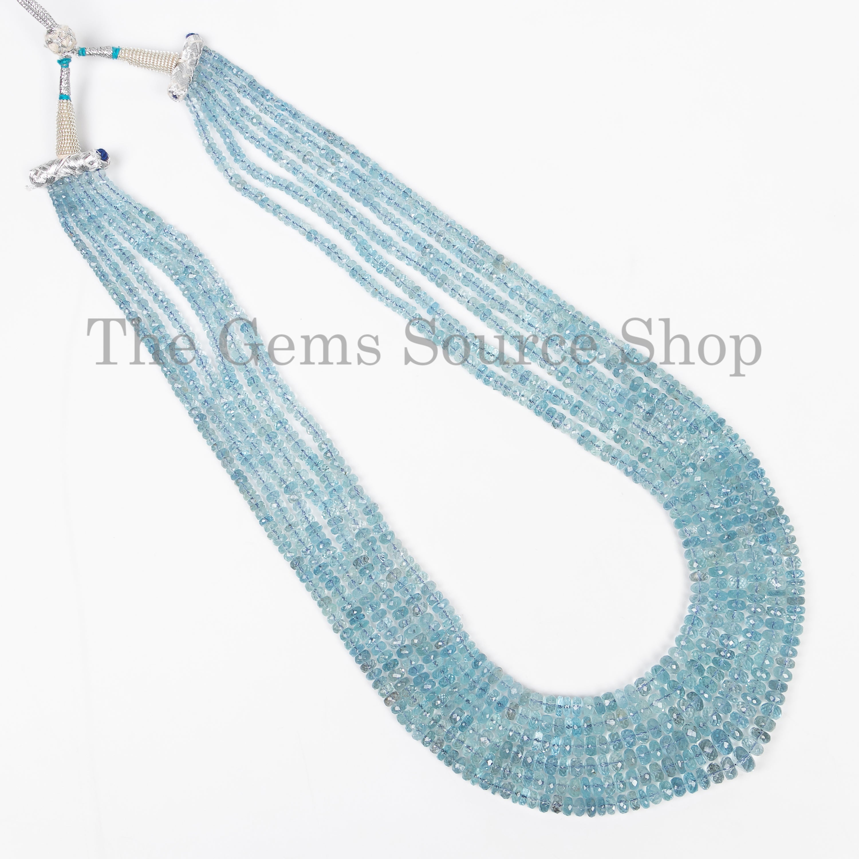 Aquamarine Faceted Rondelle Necklace (6 layered) TGS-4946