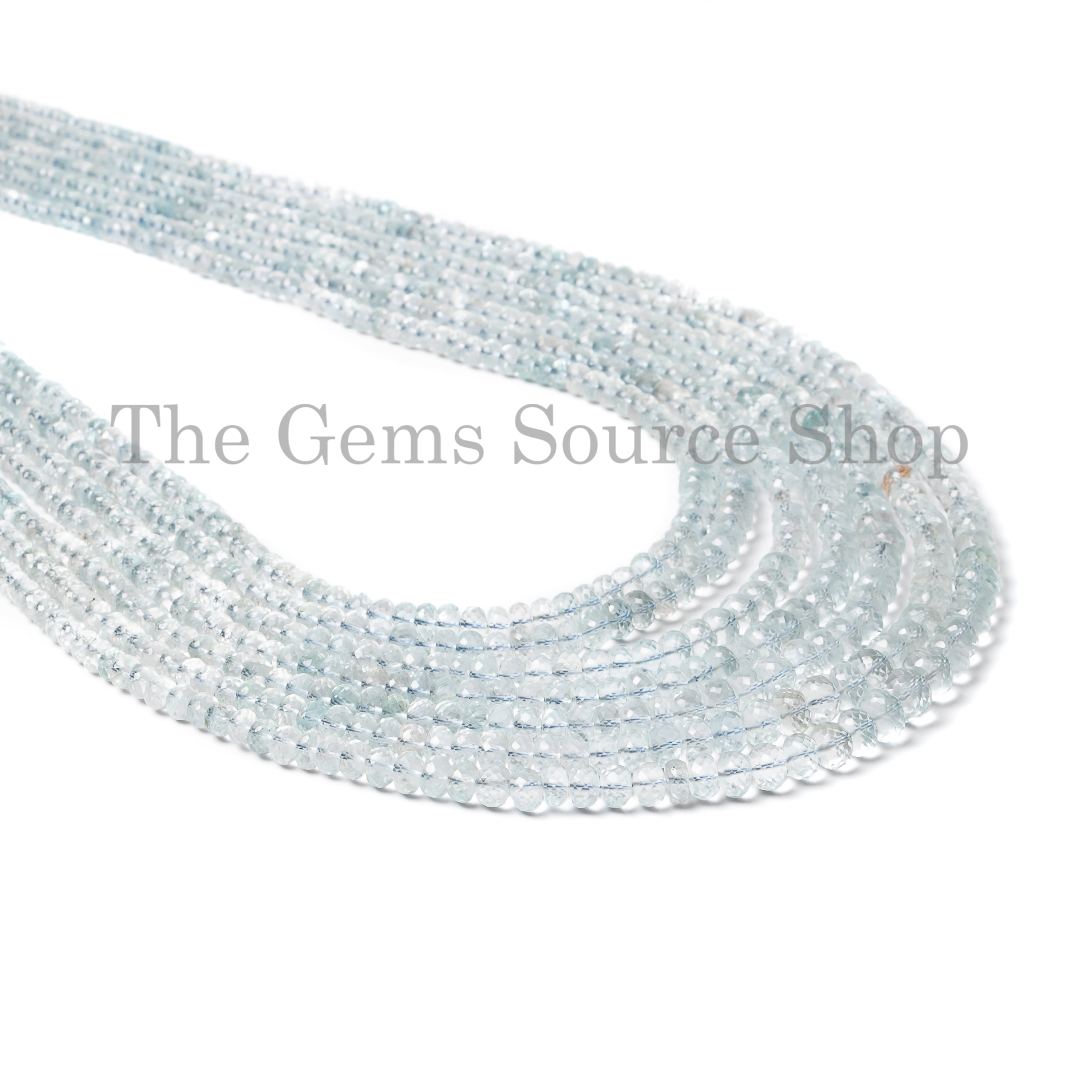 Aquamarine Faceted Rondelle Shape Gemstone Necklace (6 layered) TGS-4947