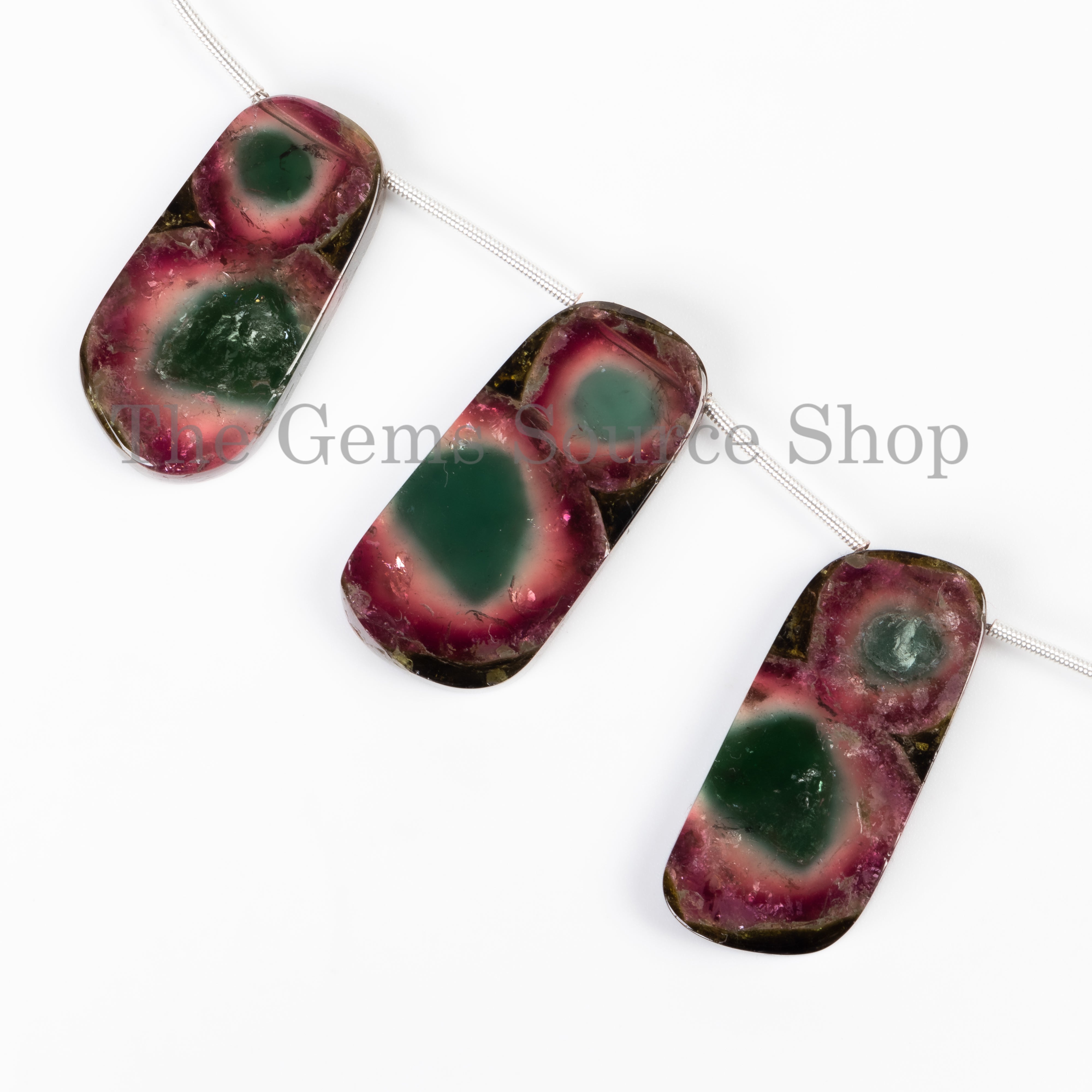 Watermelon Tourmaline Slices 3pcs of Strands Beads, Bio Tourmaline Gemstone Slices, Big Size Bead