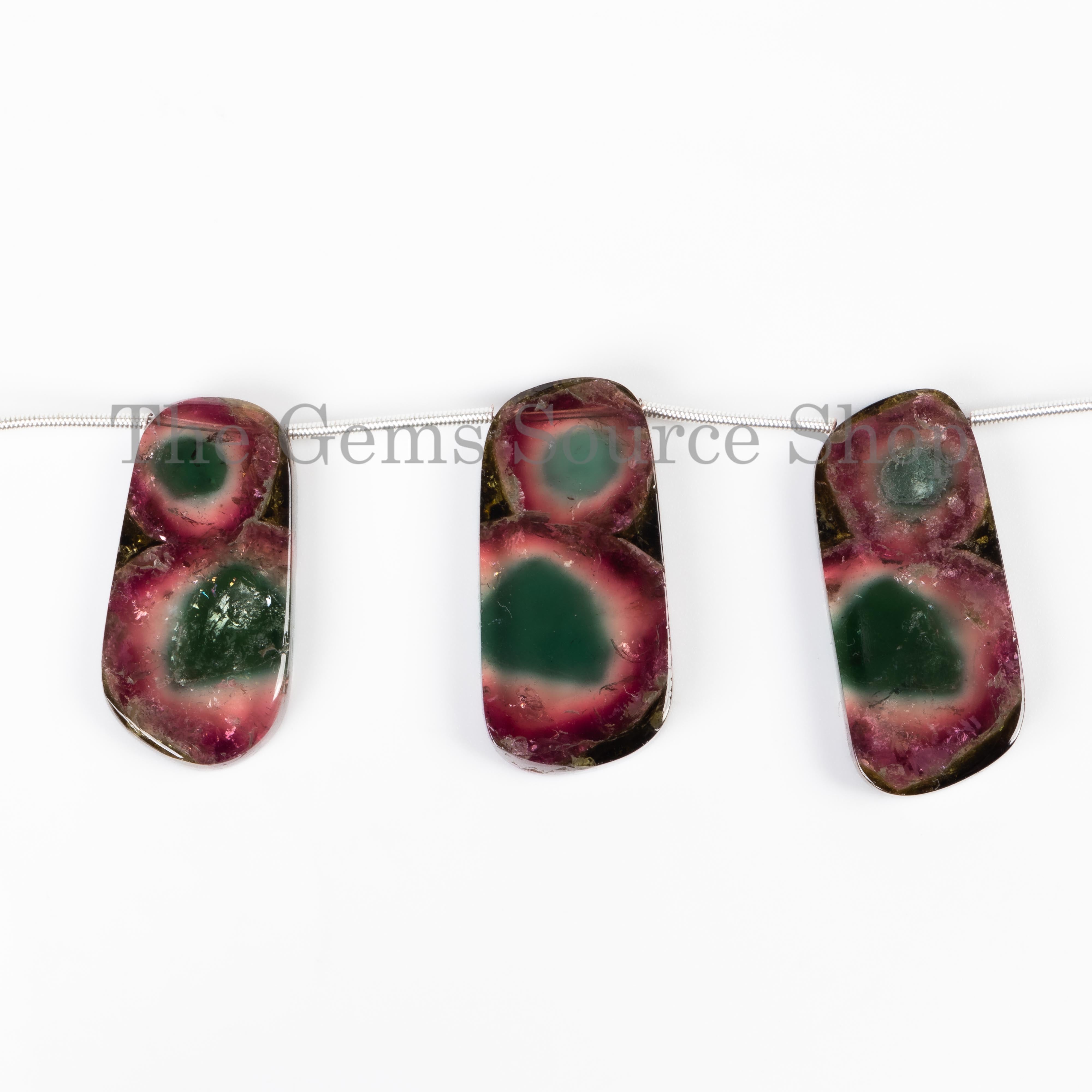 Watermelon Tourmaline Slices 3pcs of Strands Beads, Bio Tourmaline Gemstone Slices, Big Size Bead