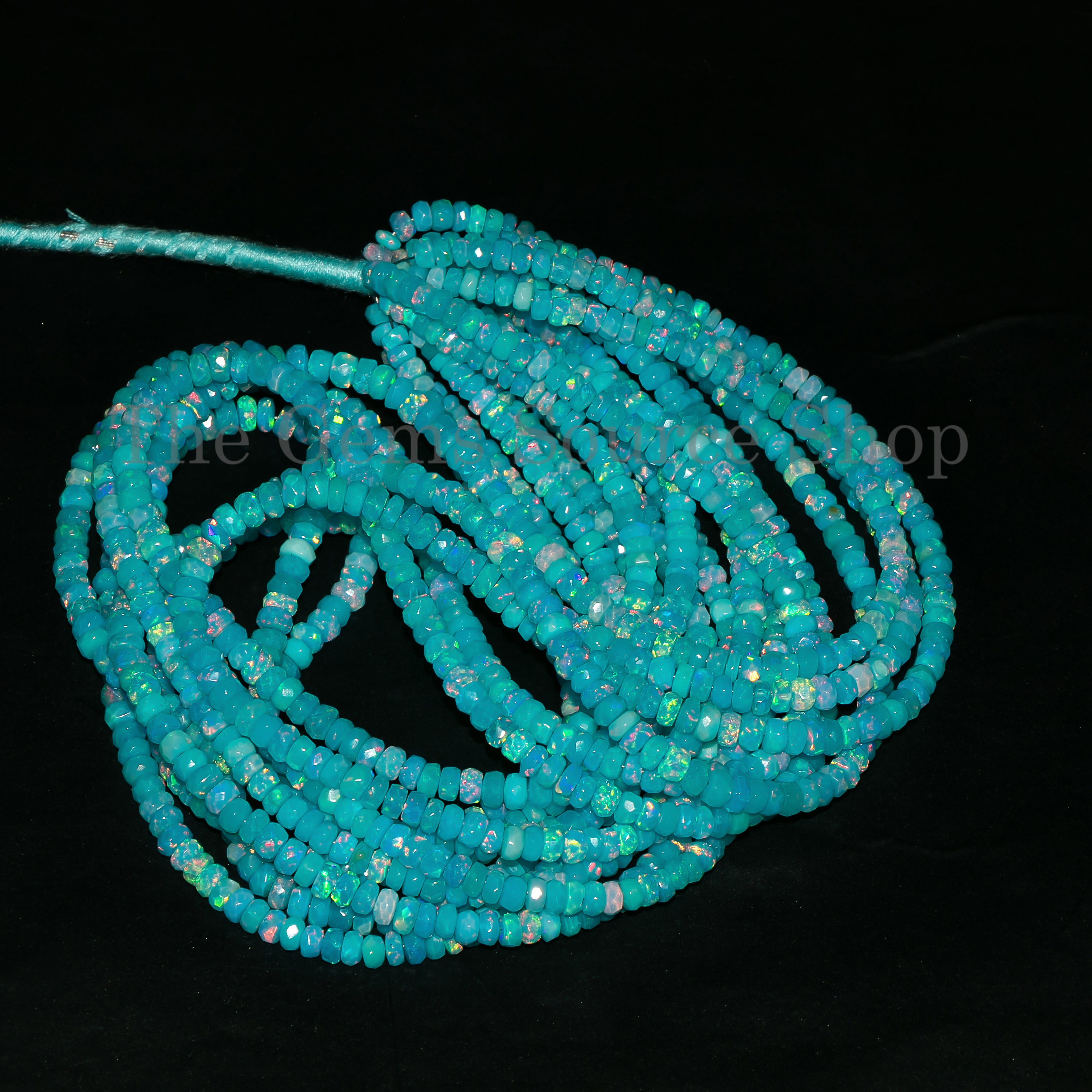 Light Paraiba Opal Faceted Rondelle Shape Beads TGS-4957
