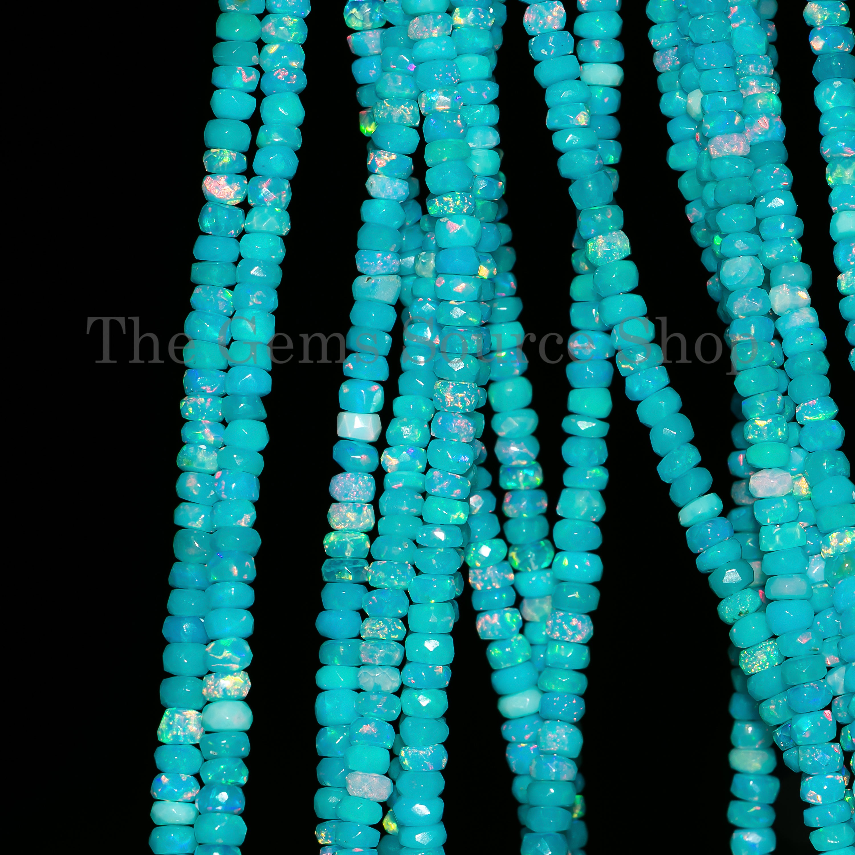 Light Paraiba Opal Faceted Rondelle Shape Beads TGS-4957