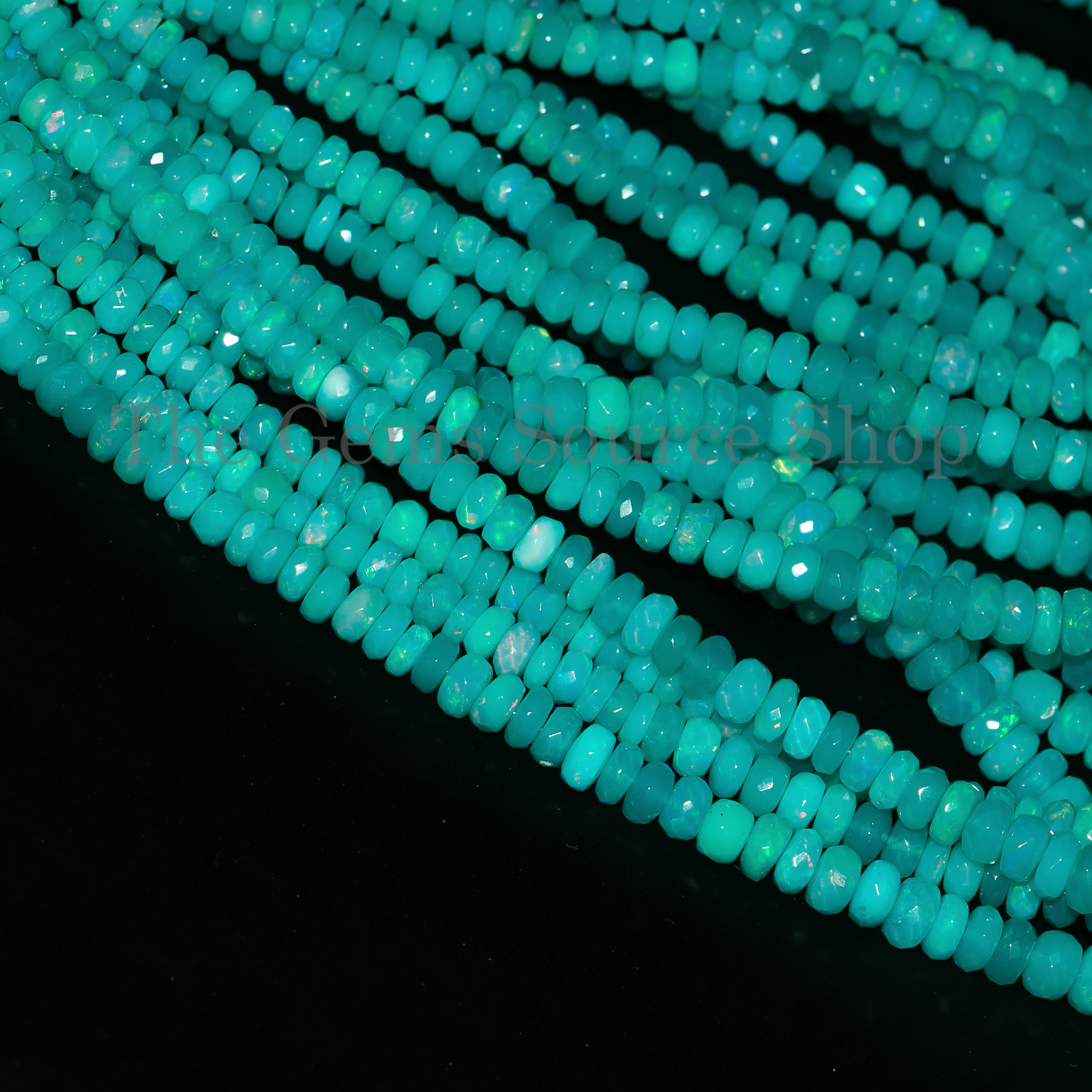 Fire Blue Opal Faceted Rondelle Beads TGS-4965