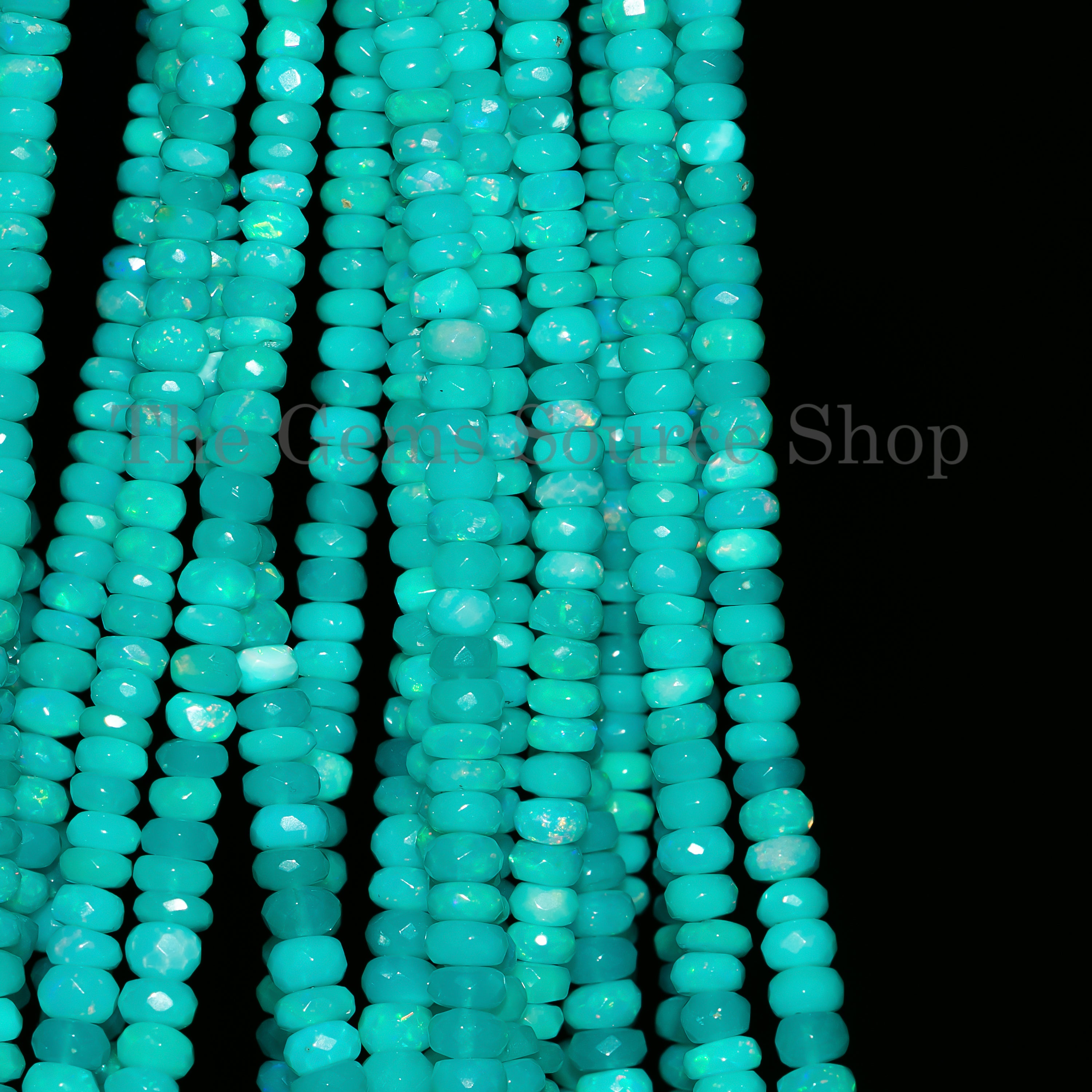 Fire Blue Opal Faceted Rondelle Beads TGS-4965