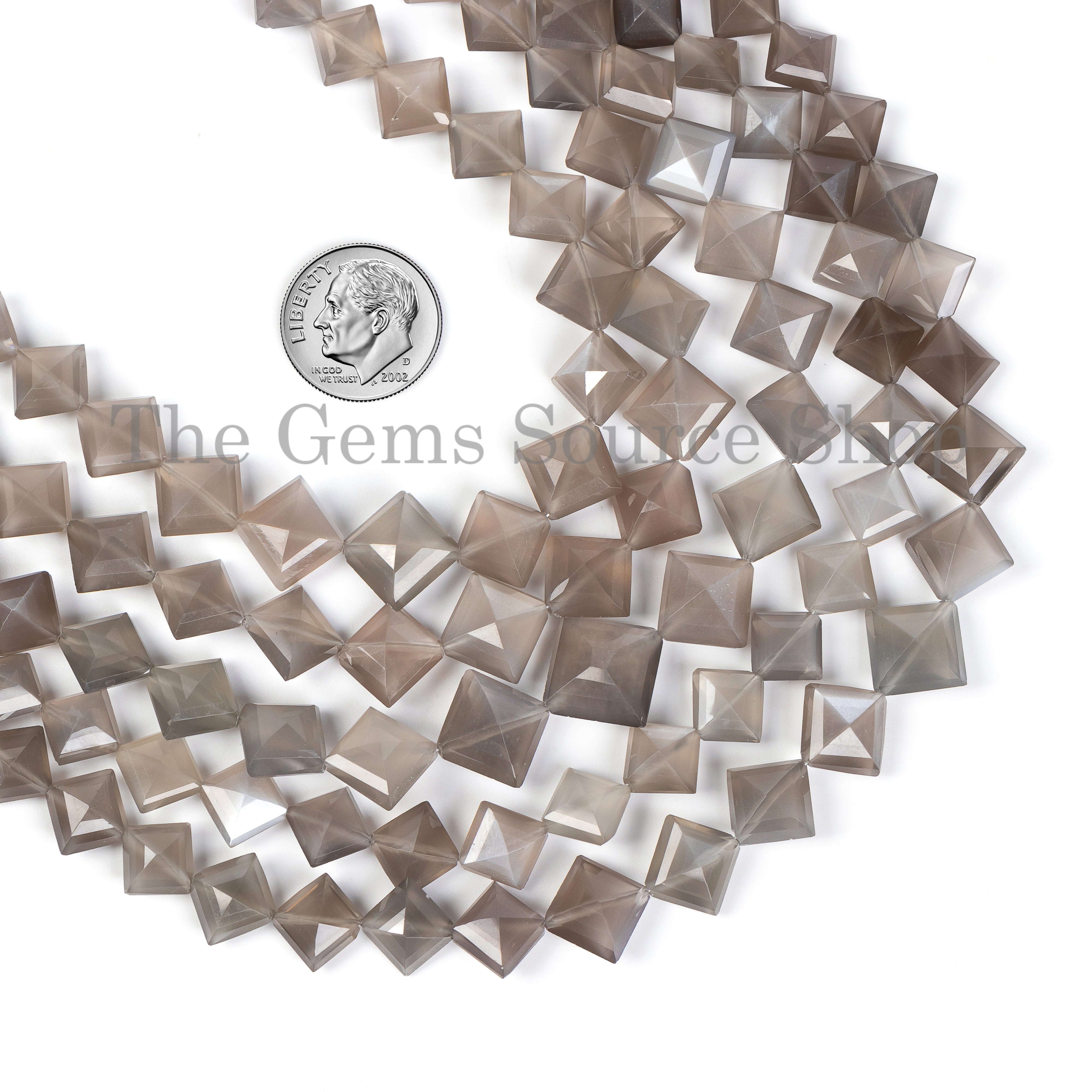 Grey Moonstone Faceted Square Bead, Natural Moonstone Gemstone Beads, Centre Drill Moonstone Beads. TGS-5089